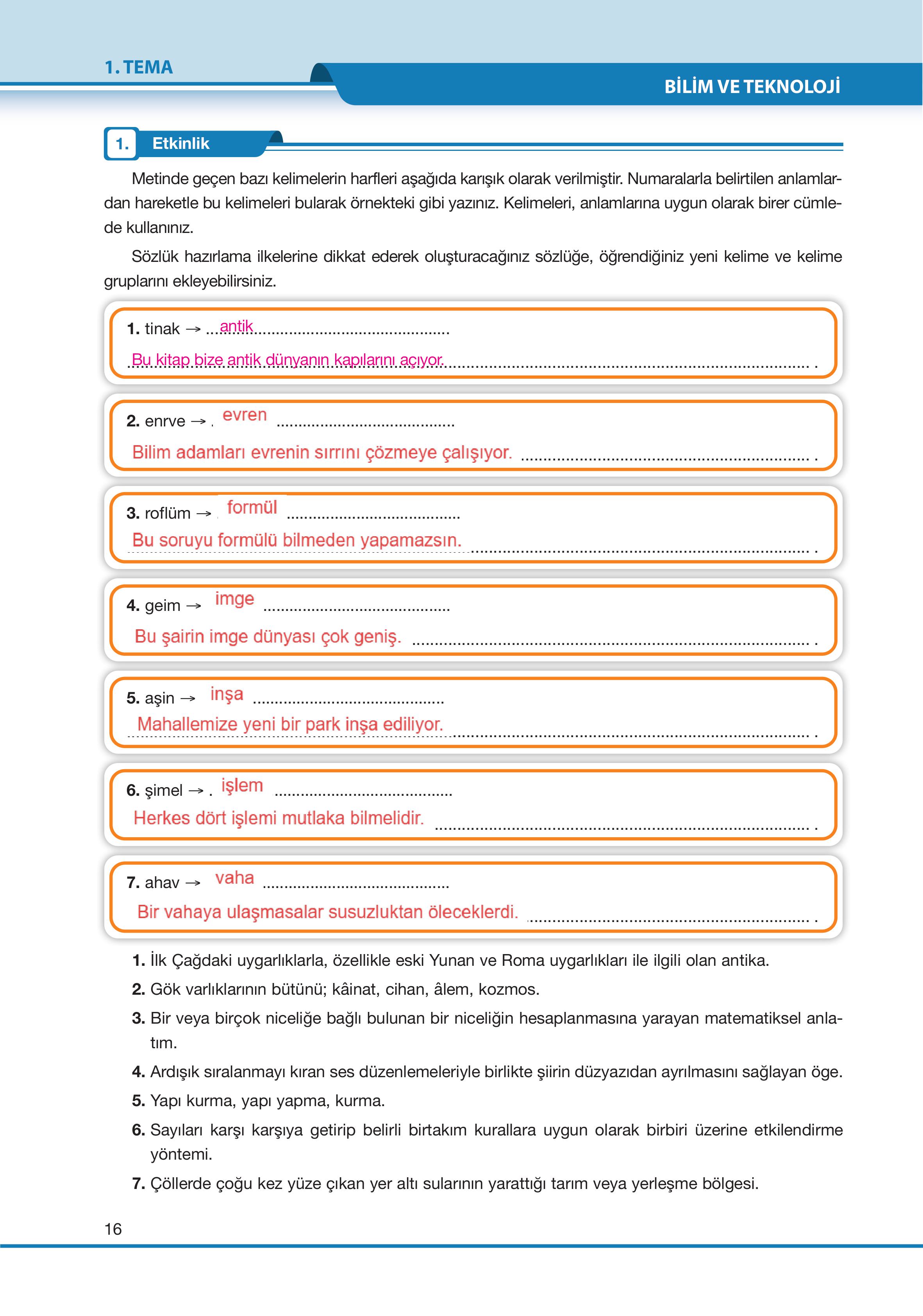 7. Sınıf Özgün Yayıncılık Türkçe Ders Kitabı Sayfa 16 Cevapları