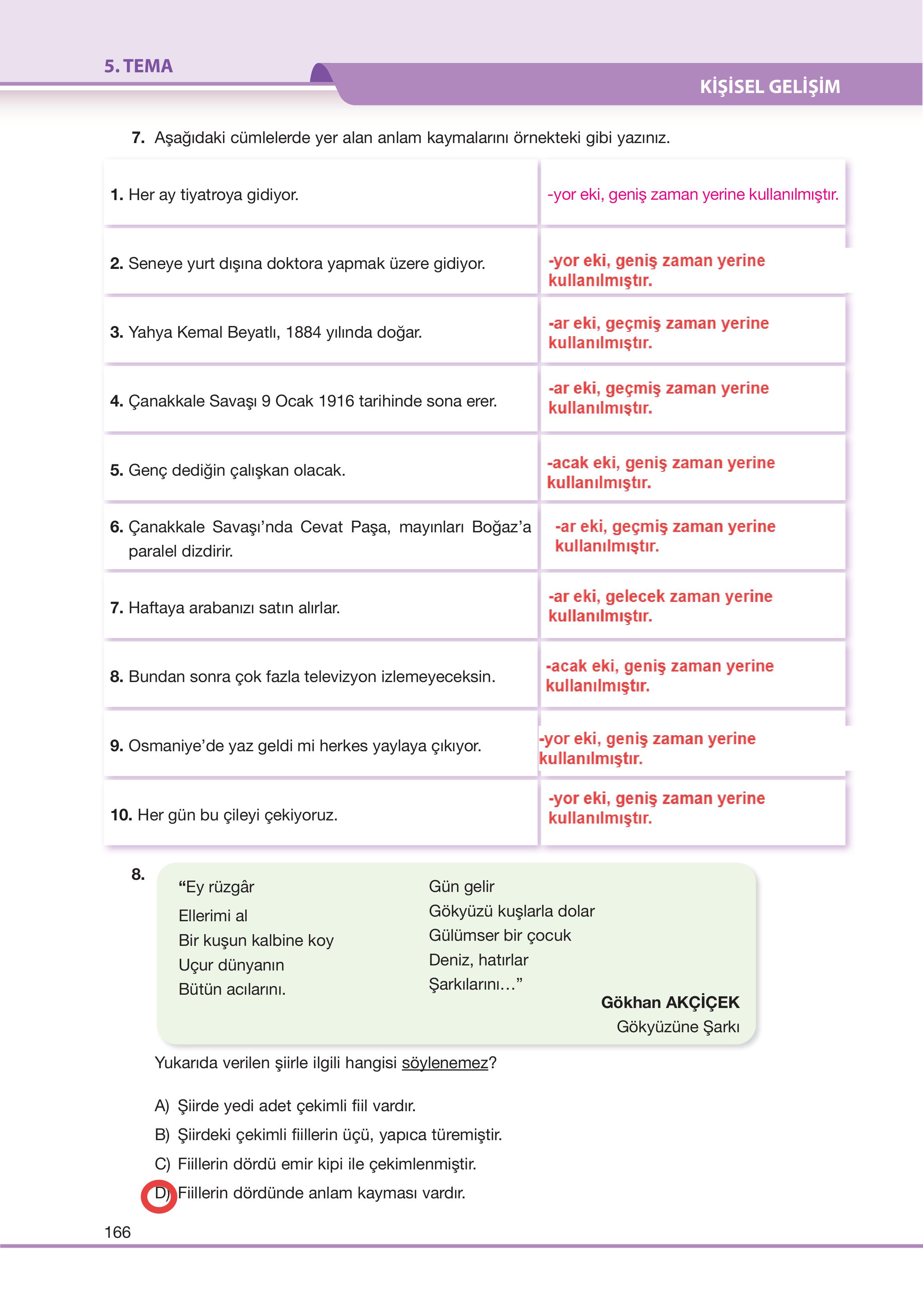 7. Sınıf Özgün Yayıncılık Türkçe Ders Kitabı Sayfa 166 Cevapları