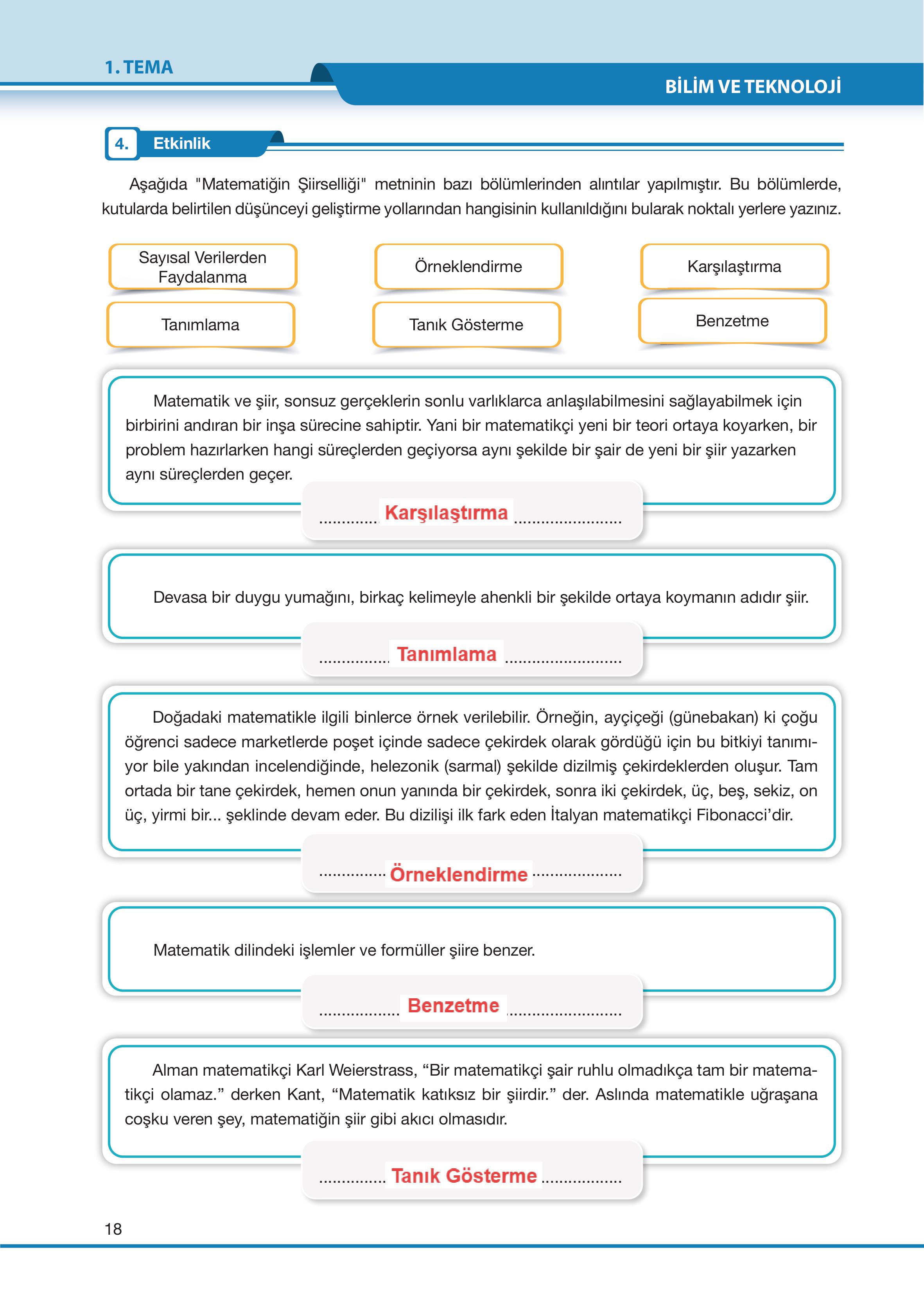 7. Sınıf Özgün Yayıncılık Türkçe Ders Kitabı Sayfa 18 Cevapları