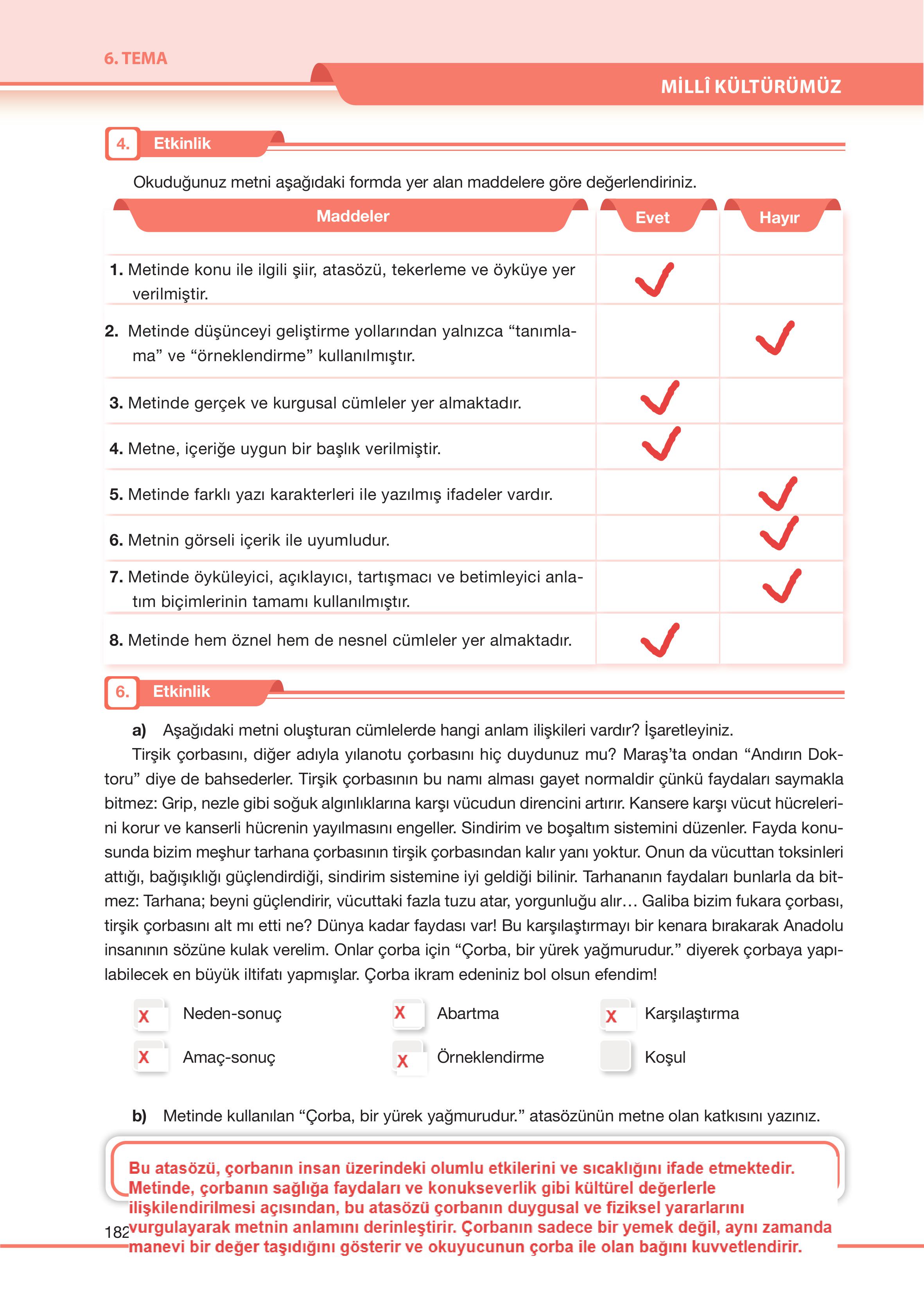 7. Sınıf Özgün Yayıncılık Türkçe Ders Kitabı Sayfa 182 Cevapları