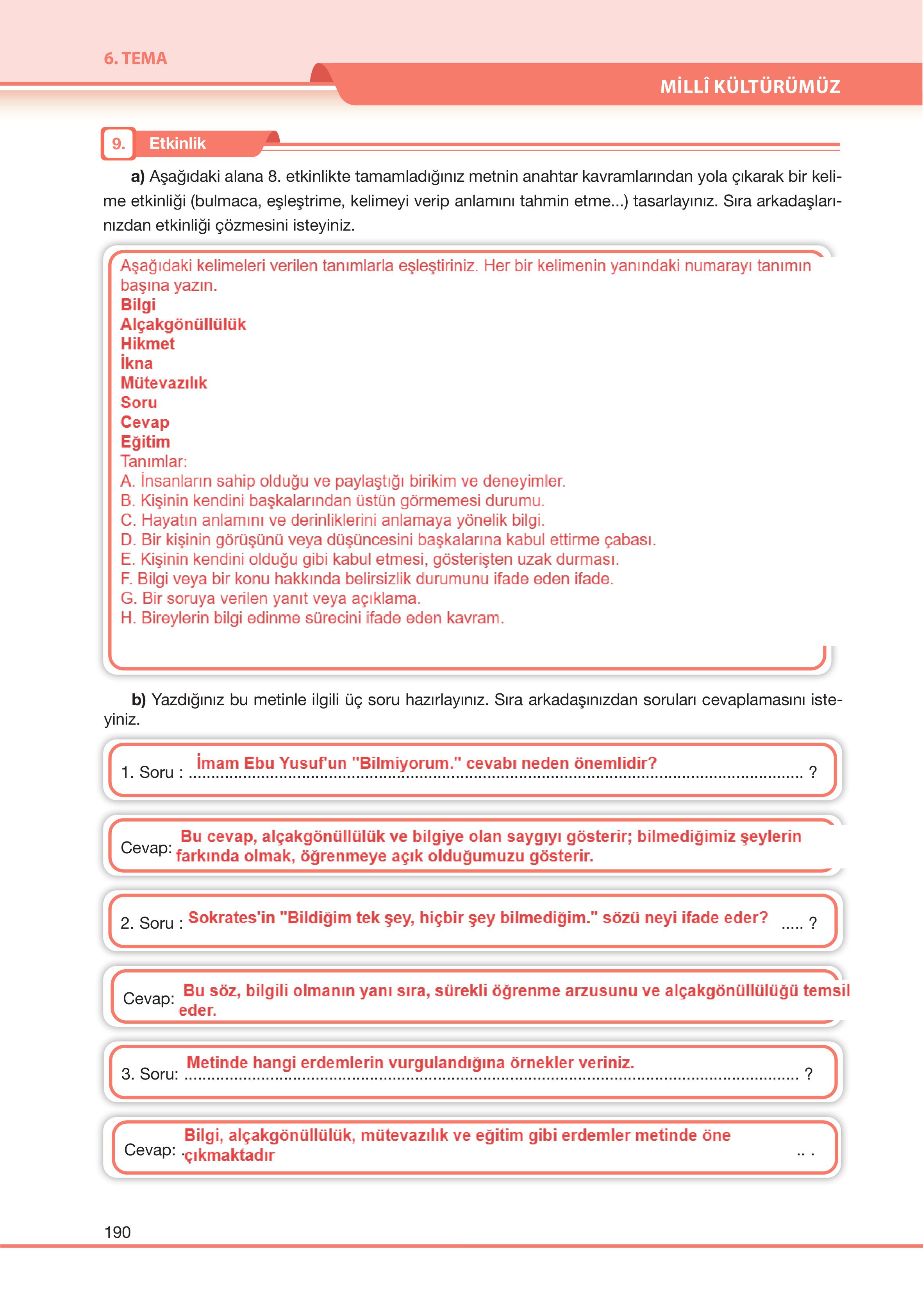 7. Sınıf Özgün Yayıncılık Türkçe Ders Kitabı Sayfa 190 Cevapları