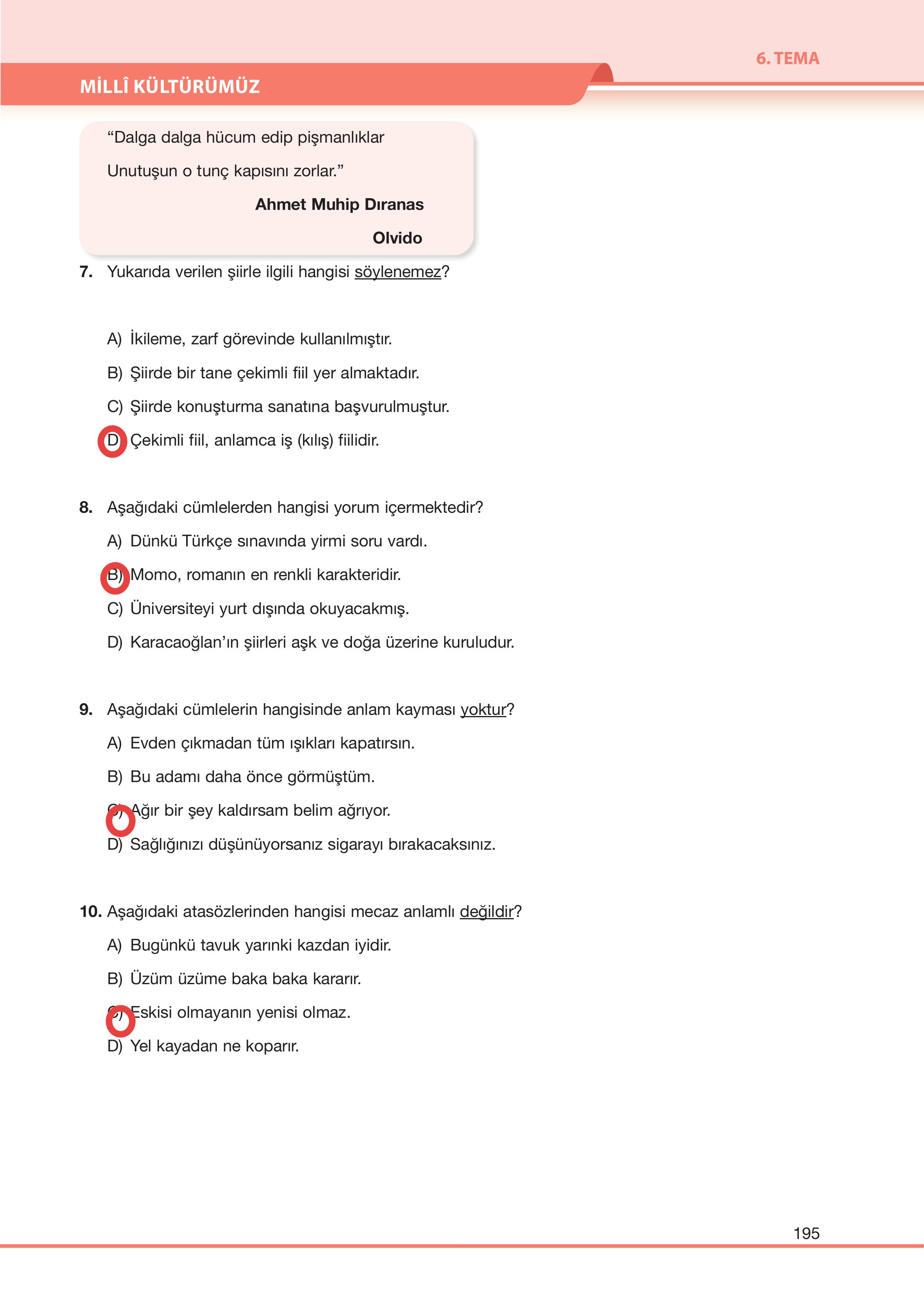 7. Sınıf Özgün Yayıncılık Türkçe Ders Kitabı Sayfa 195 Cevapları