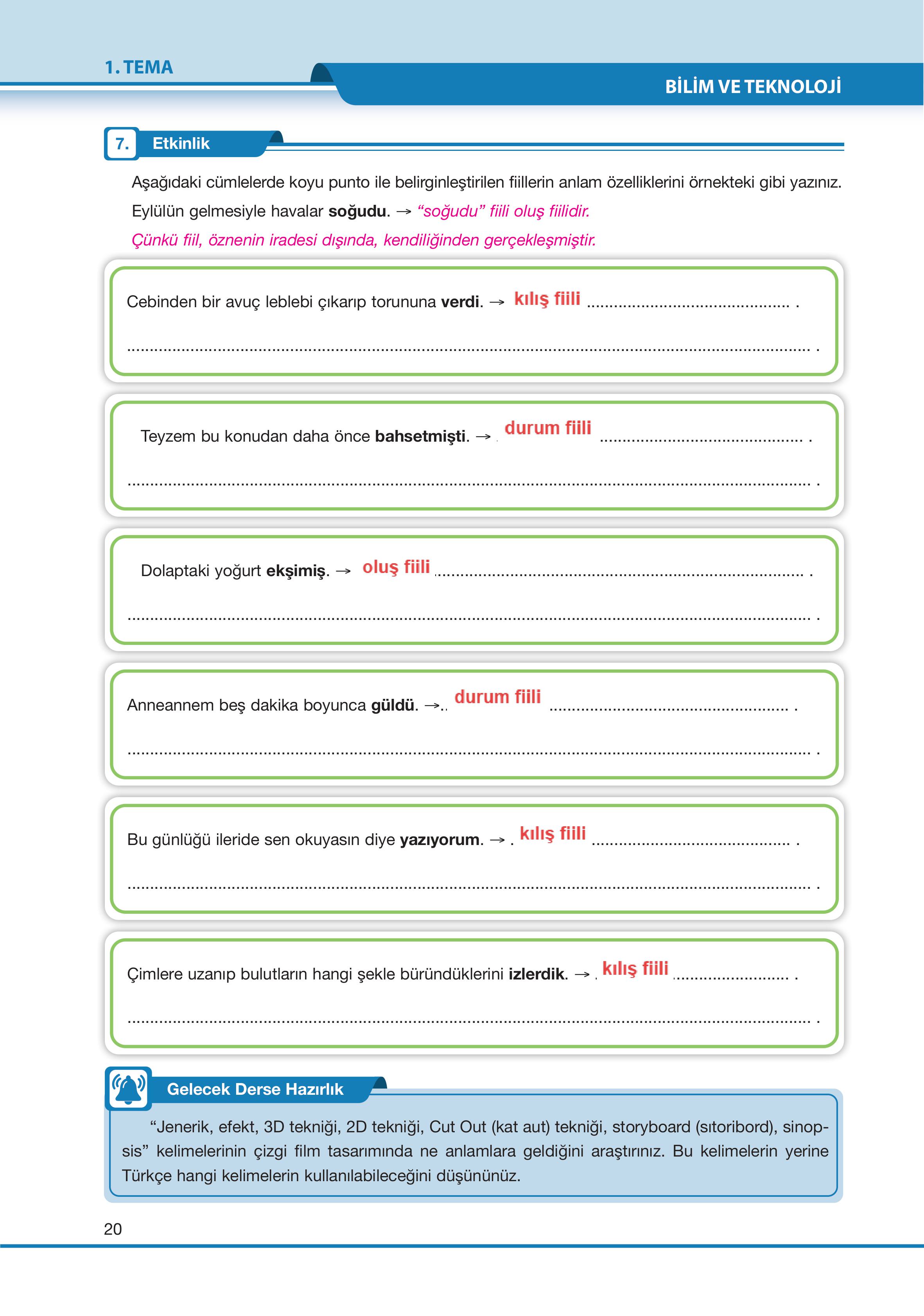 7. Sınıf Özgün Yayıncılık Türkçe Ders Kitabı Sayfa 20 Cevapları