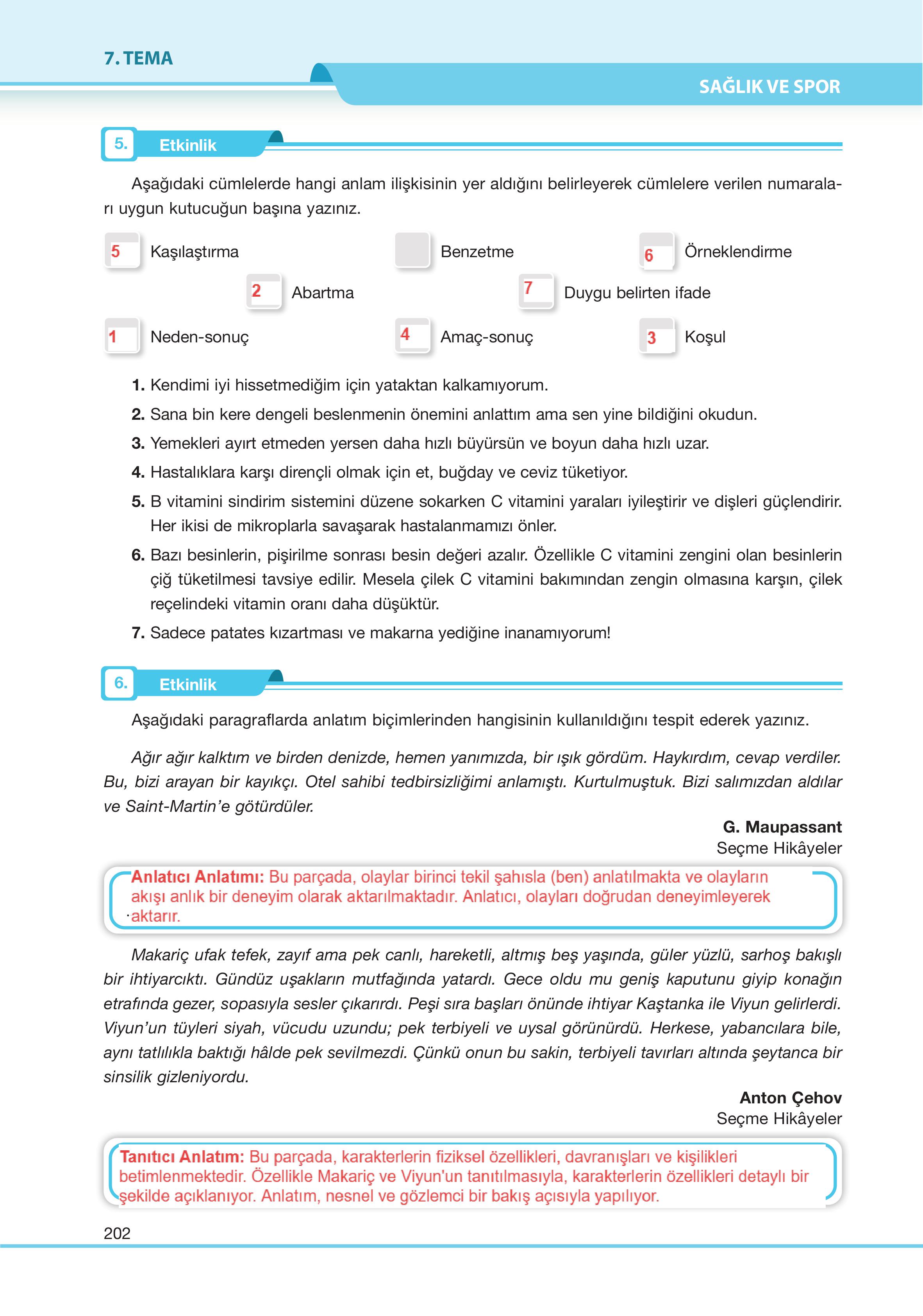 7. Sınıf Özgün Yayıncılık Türkçe Ders Kitabı Sayfa 202 Cevapları