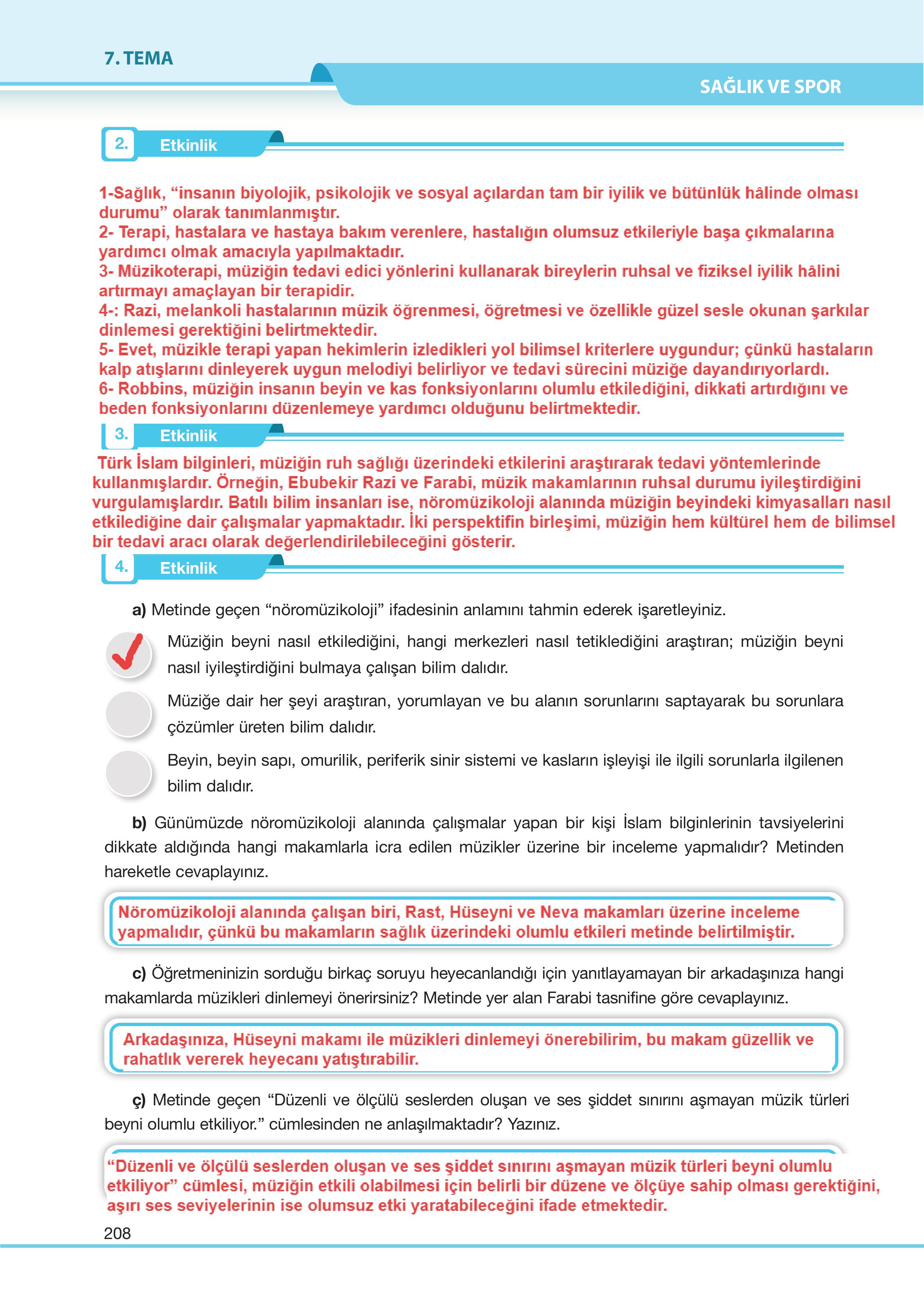 7. Sınıf Özgün Yayıncılık Türkçe Ders Kitabı Sayfa 208 Cevapları