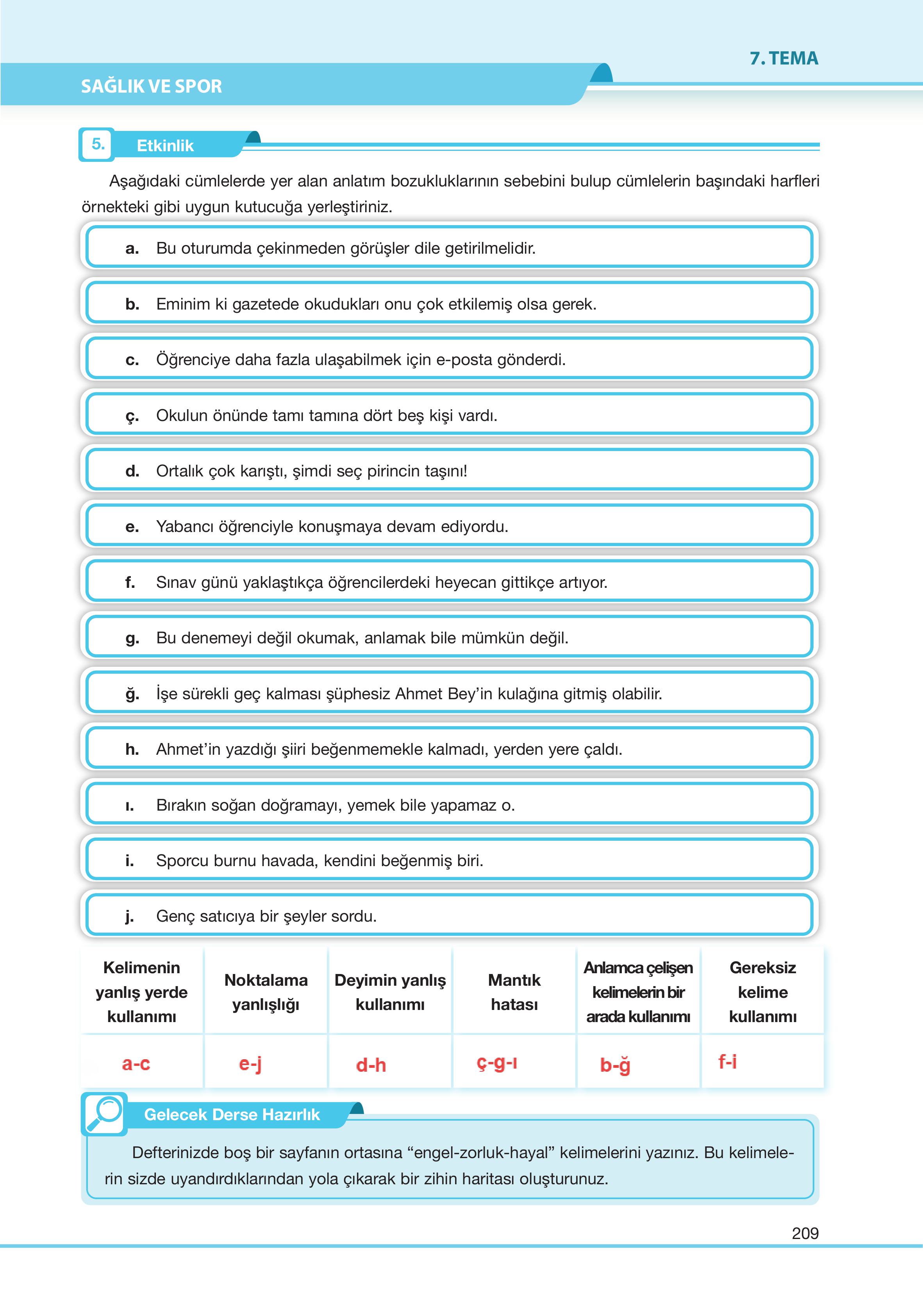 7. Sınıf Özgün Yayıncılık Türkçe Ders Kitabı Sayfa 209 Cevapları
