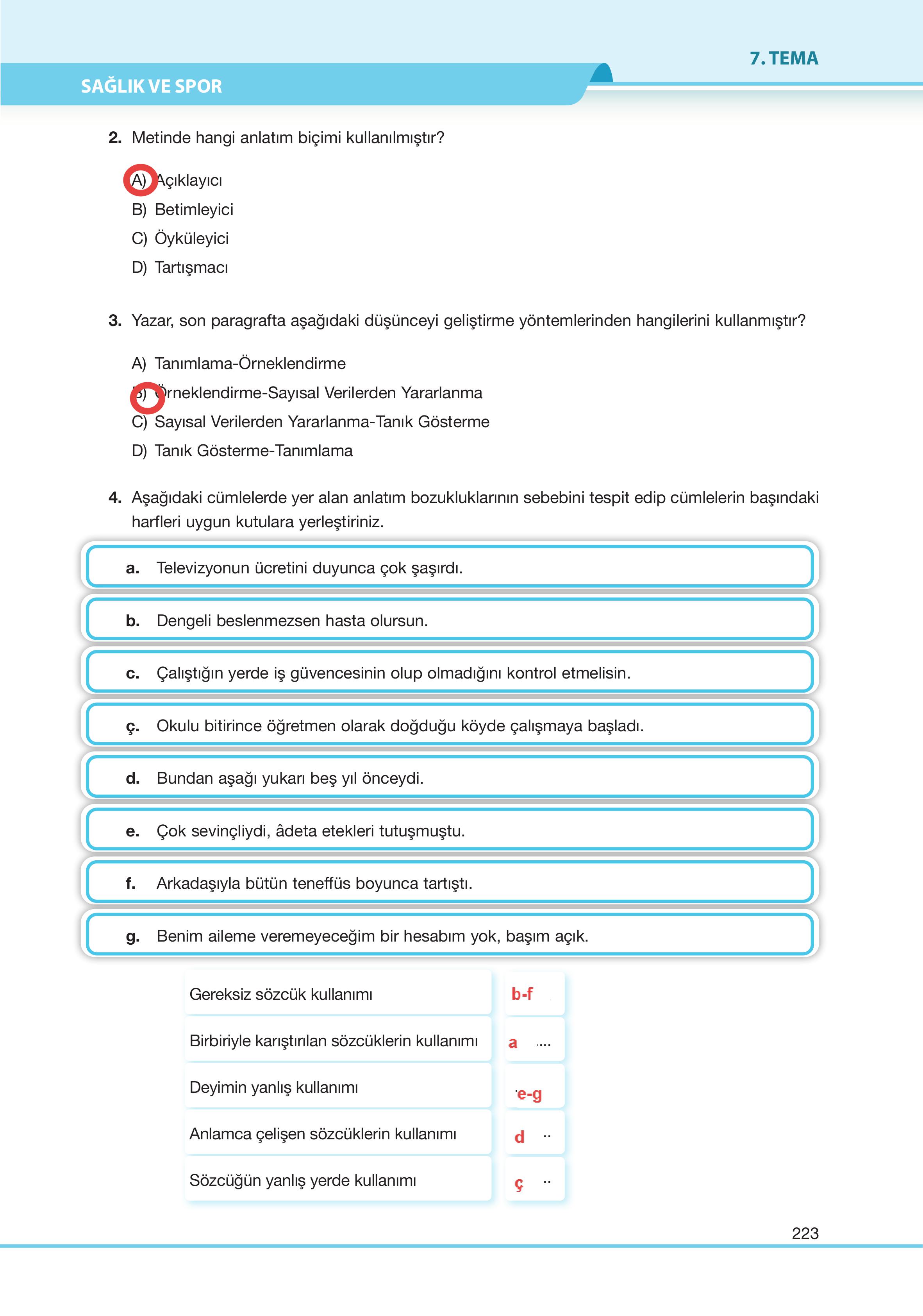 7. Sınıf Özgün Yayıncılık Türkçe Ders Kitabı Sayfa 223 Cevapları