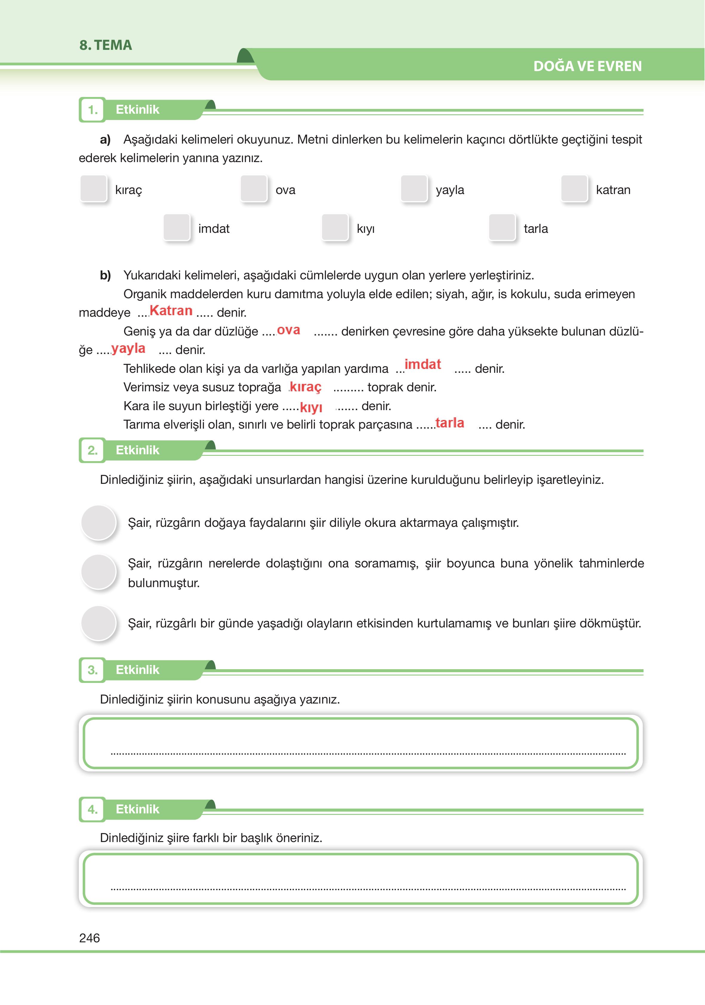 7. Sınıf Özgün Yayıncılık Türkçe Ders Kitabı Sayfa 246 Cevapları