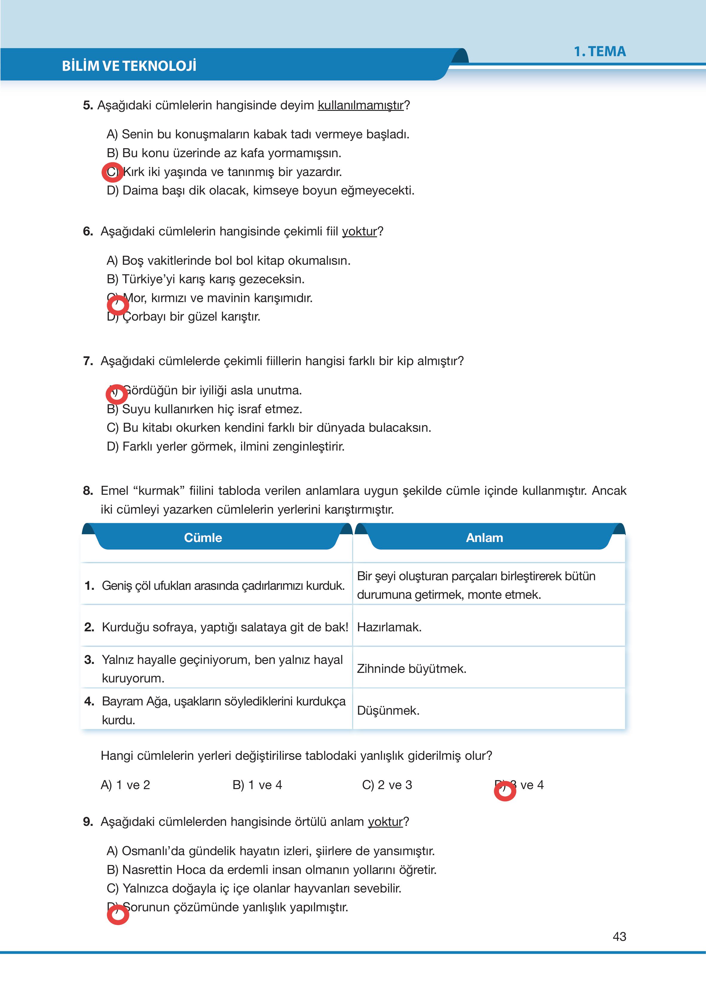 7. Sınıf Özgün Yayıncılık Türkçe Ders Kitabı Sayfa 43 Cevapları