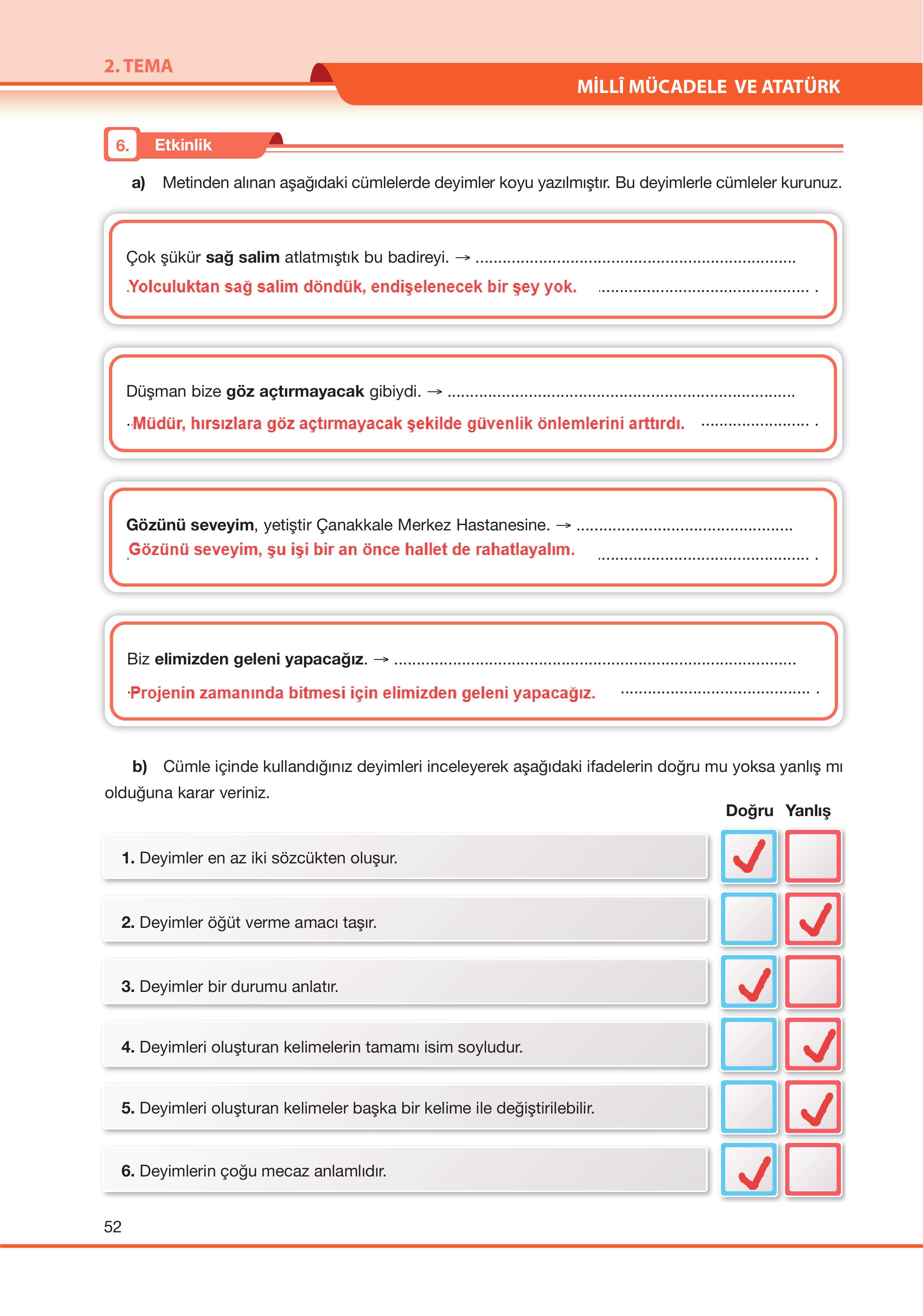 7. Sınıf Özgün Yayıncılık Türkçe Ders Kitabı Sayfa 52 Cevapları