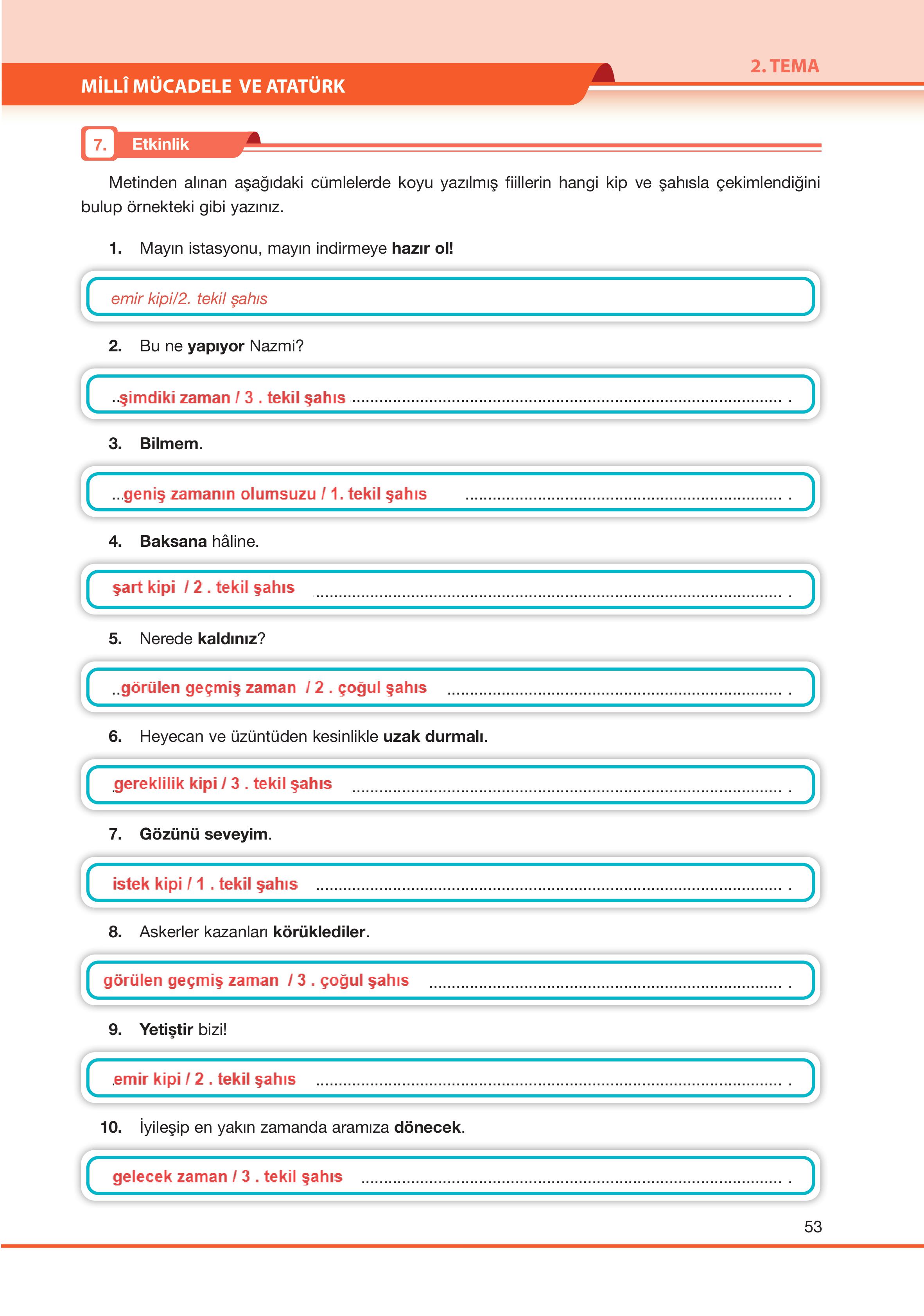 7. Sınıf Özgün Yayıncılık Türkçe Ders Kitabı Sayfa 53 Cevapları