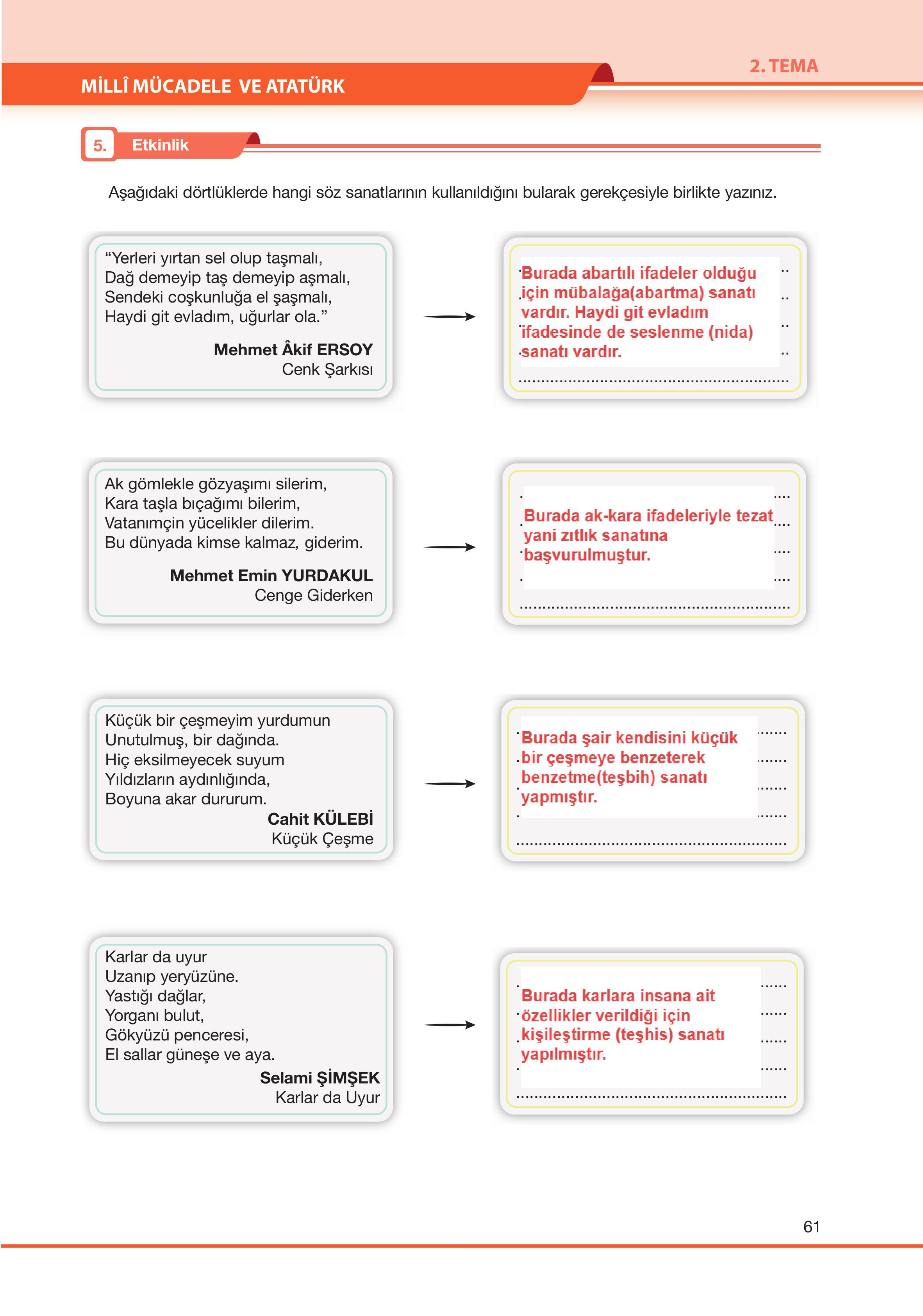 7. Sınıf Özgün Yayıncılık Türkçe Ders Kitabı Sayfa 61 Cevapları