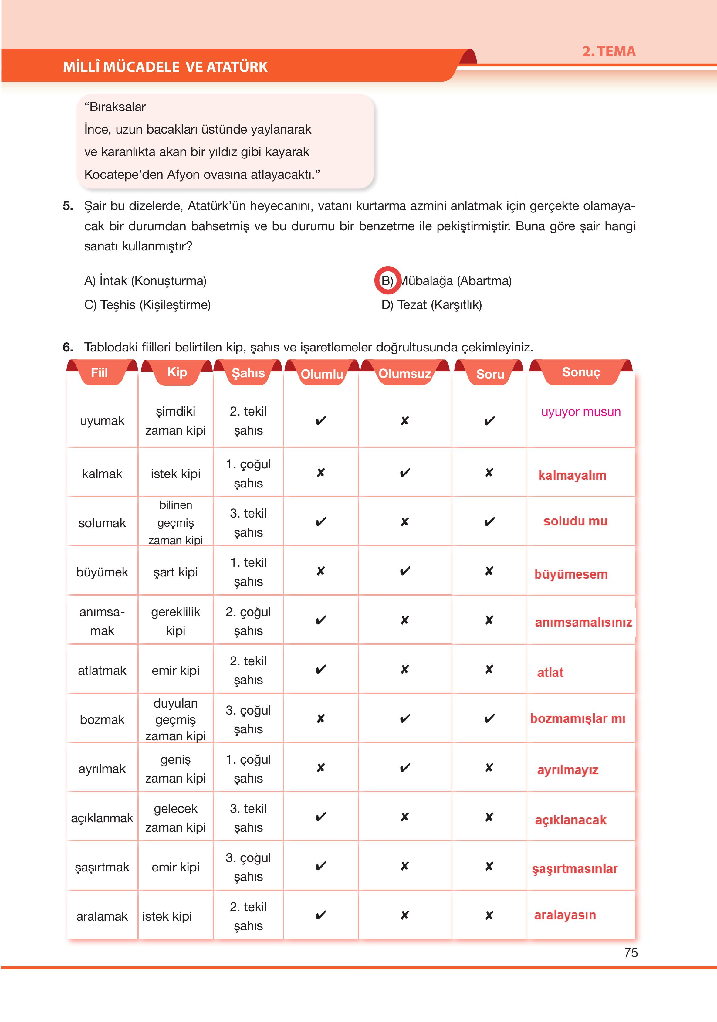 7. Sınıf Özgün Yayıncılık Türkçe Ders Kitabı Sayfa 75 Cevapları