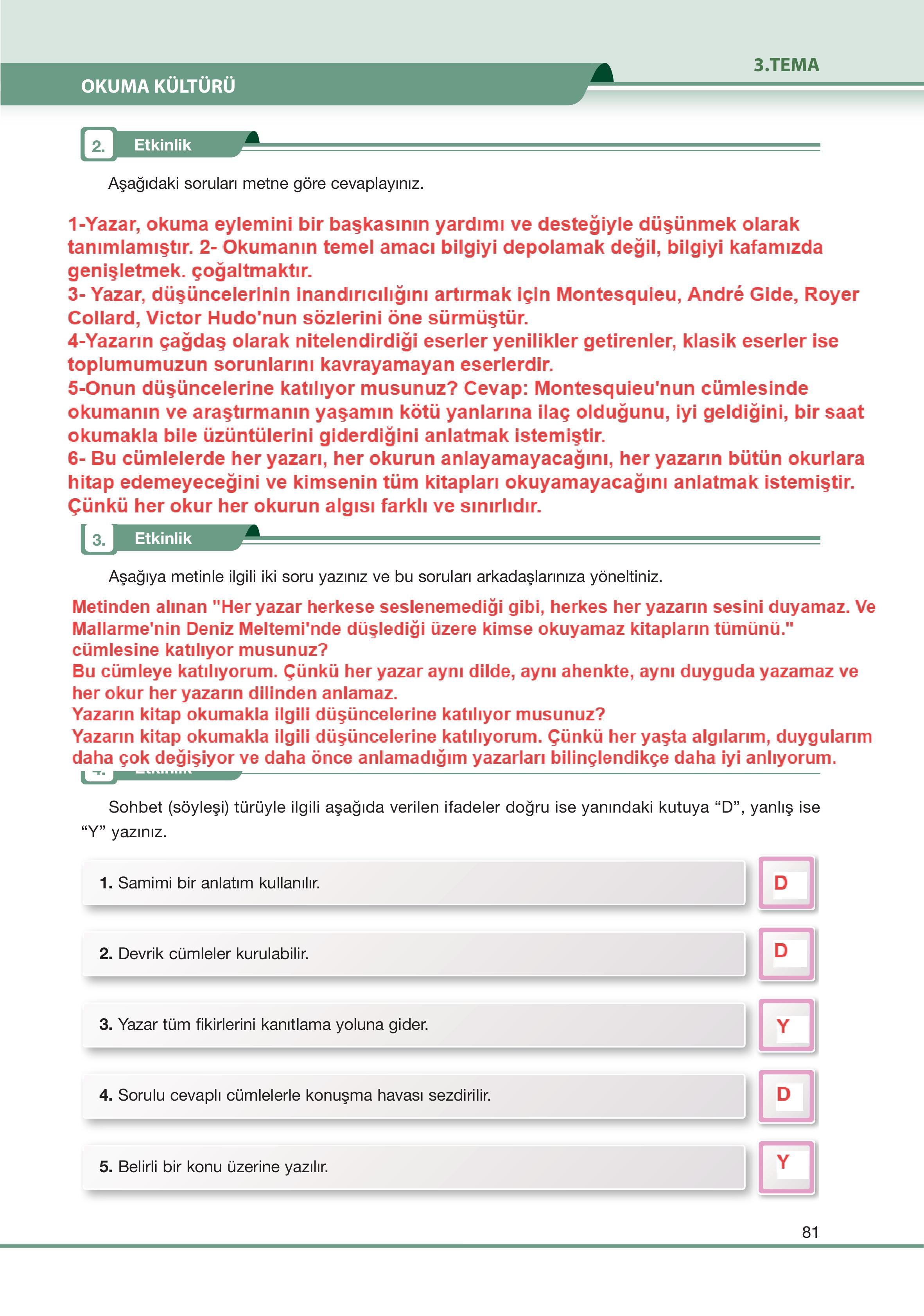 7. Sınıf Özgün Yayıncılık Türkçe Ders Kitabı Sayfa 81 Cevapları