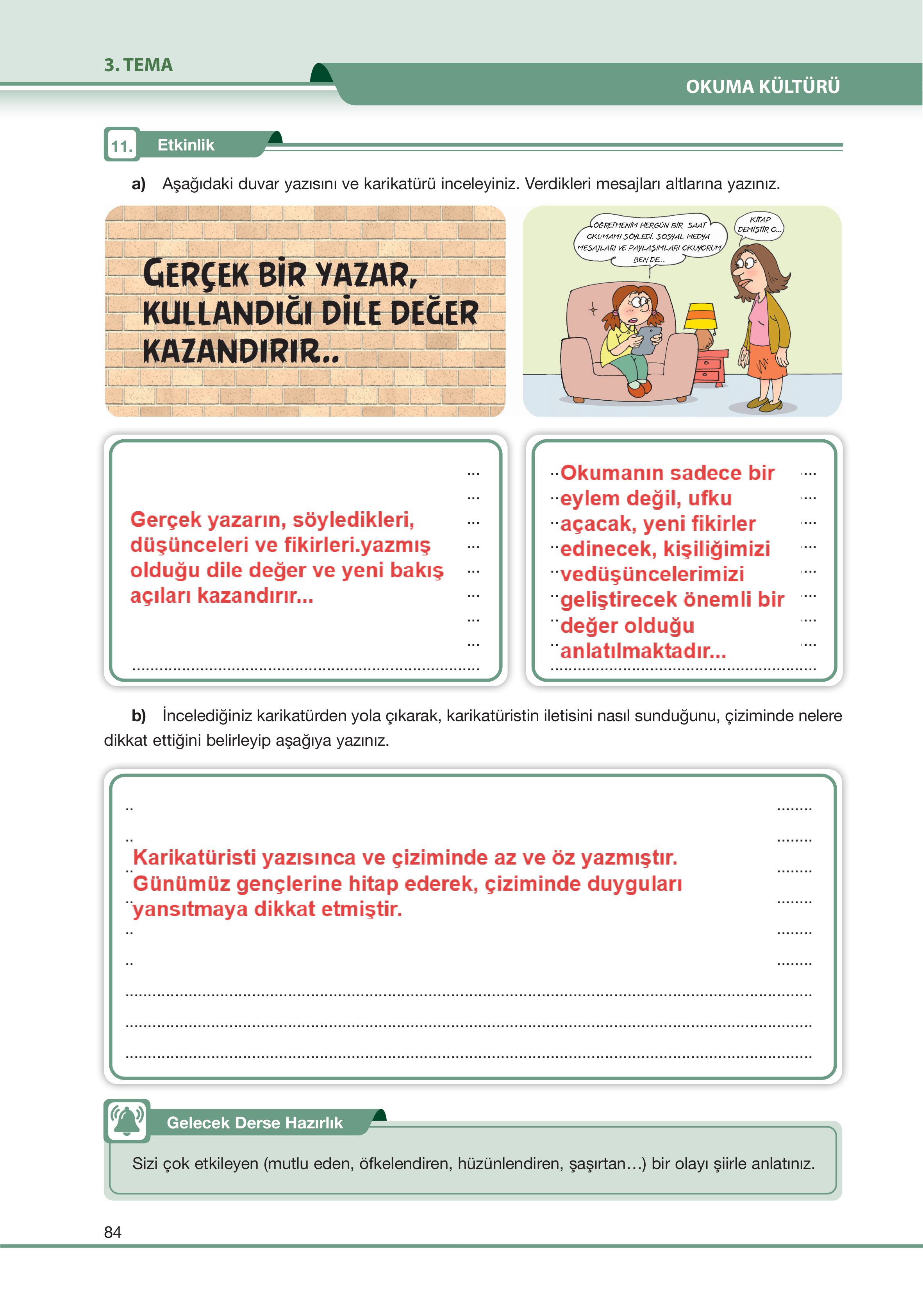 7. Sınıf Özgün Yayıncılık Türkçe Ders Kitabı Sayfa 84 Cevapları