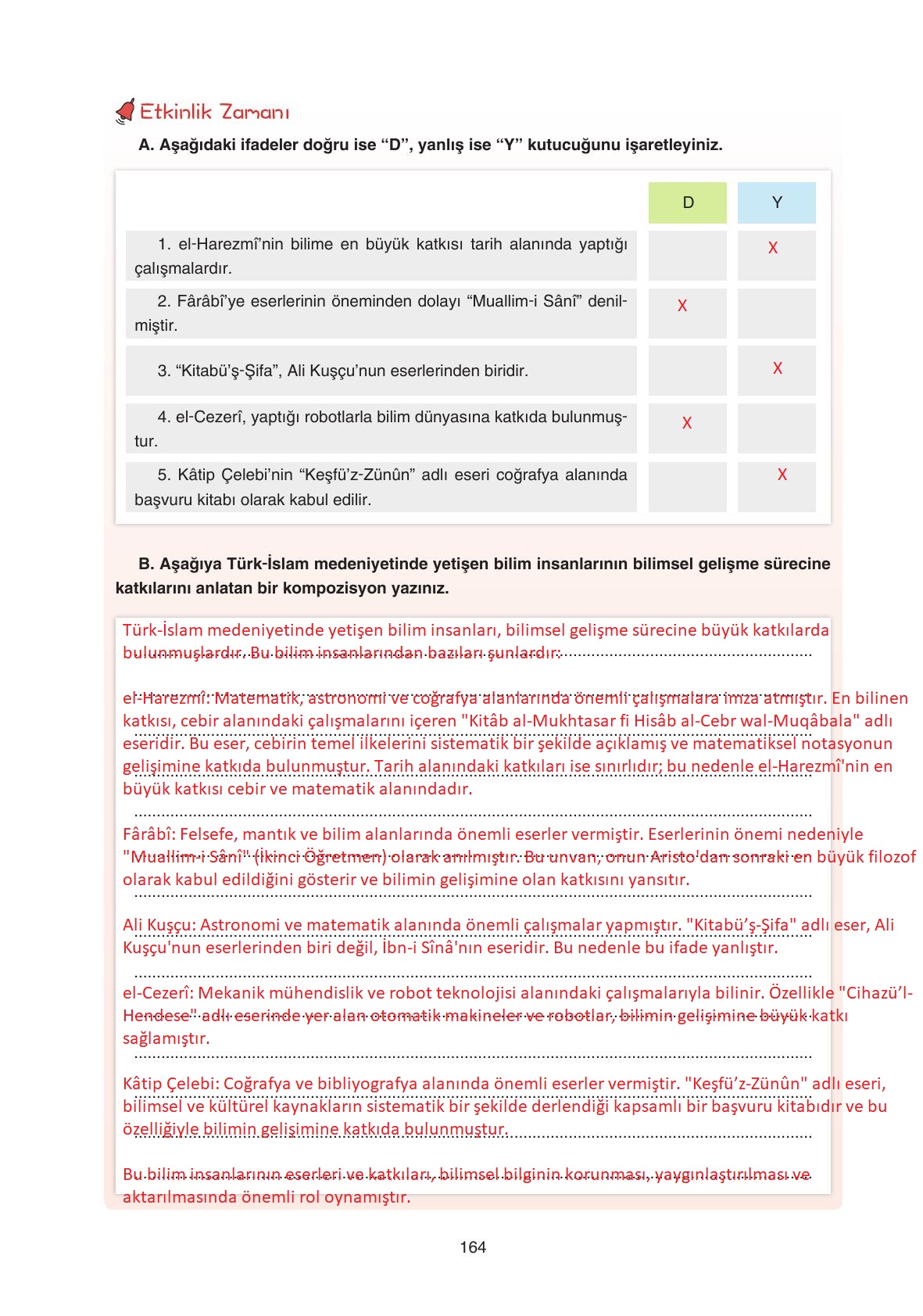 7. Sınıf Yıldırım Yayınları Sosyal Bilgiler Ders Kitabı Sayfa 164 Cevapları