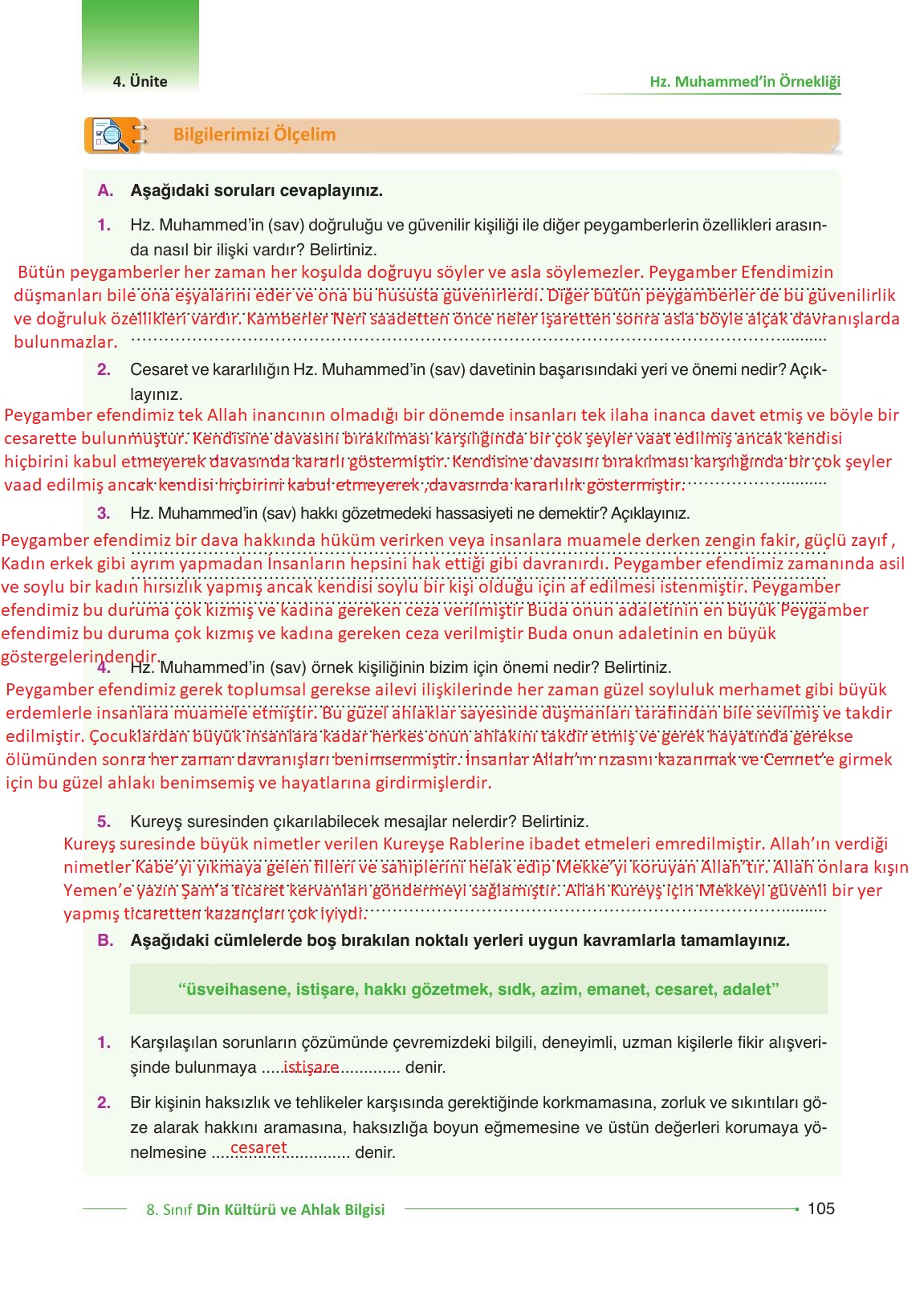 8. Sınıf Gezegen Yayıncılık Din Kültürü Ve Ahlak Bilgisi Ders Kitabı Sayfa 105 Cevapları