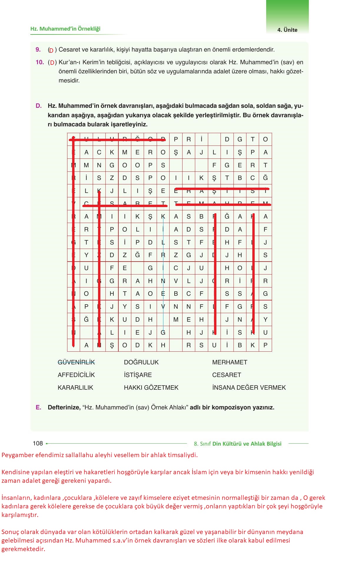 8. Sınıf Gezegen Yayıncılık Din Kültürü Ve Ahlak Bilgisi Ders Kitabı Sayfa 108 Cevapları