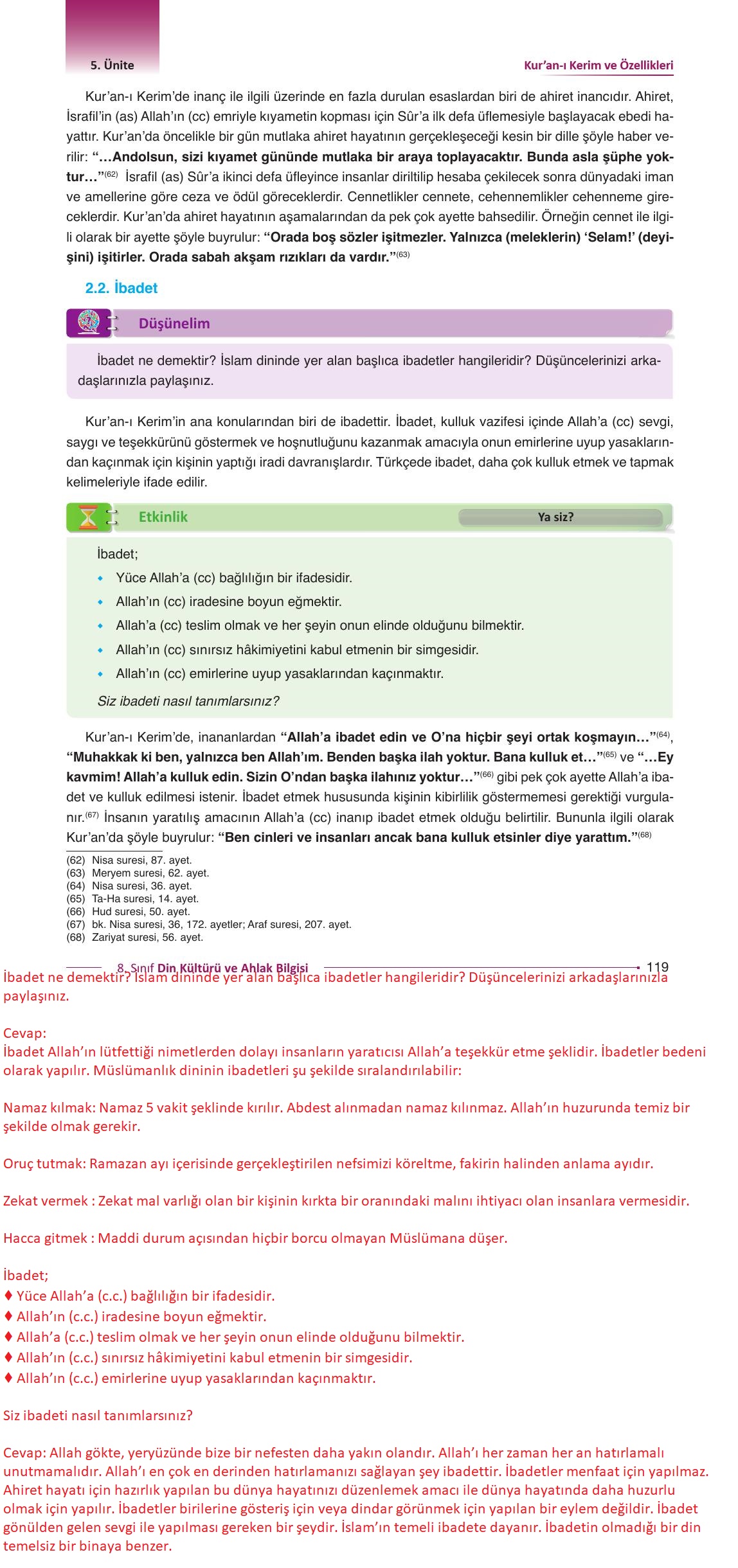 8. Sınıf Gezegen Yayıncılık Din Kültürü Ve Ahlak Bilgisi Ders Kitabı Sayfa 119 Cevapları