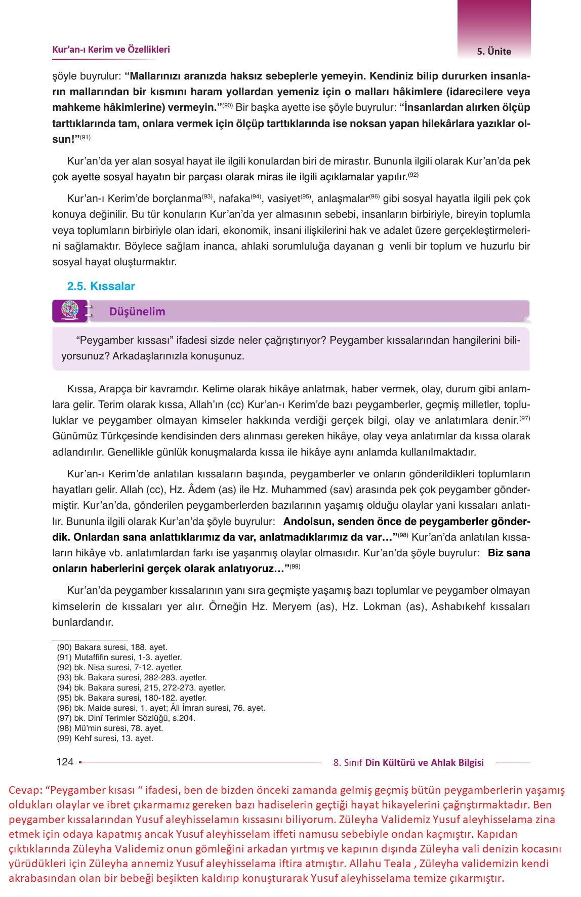 8. Sınıf Gezegen Yayıncılık Din Kültürü Ve Ahlak Bilgisi Ders Kitabı Sayfa 124 Cevapları