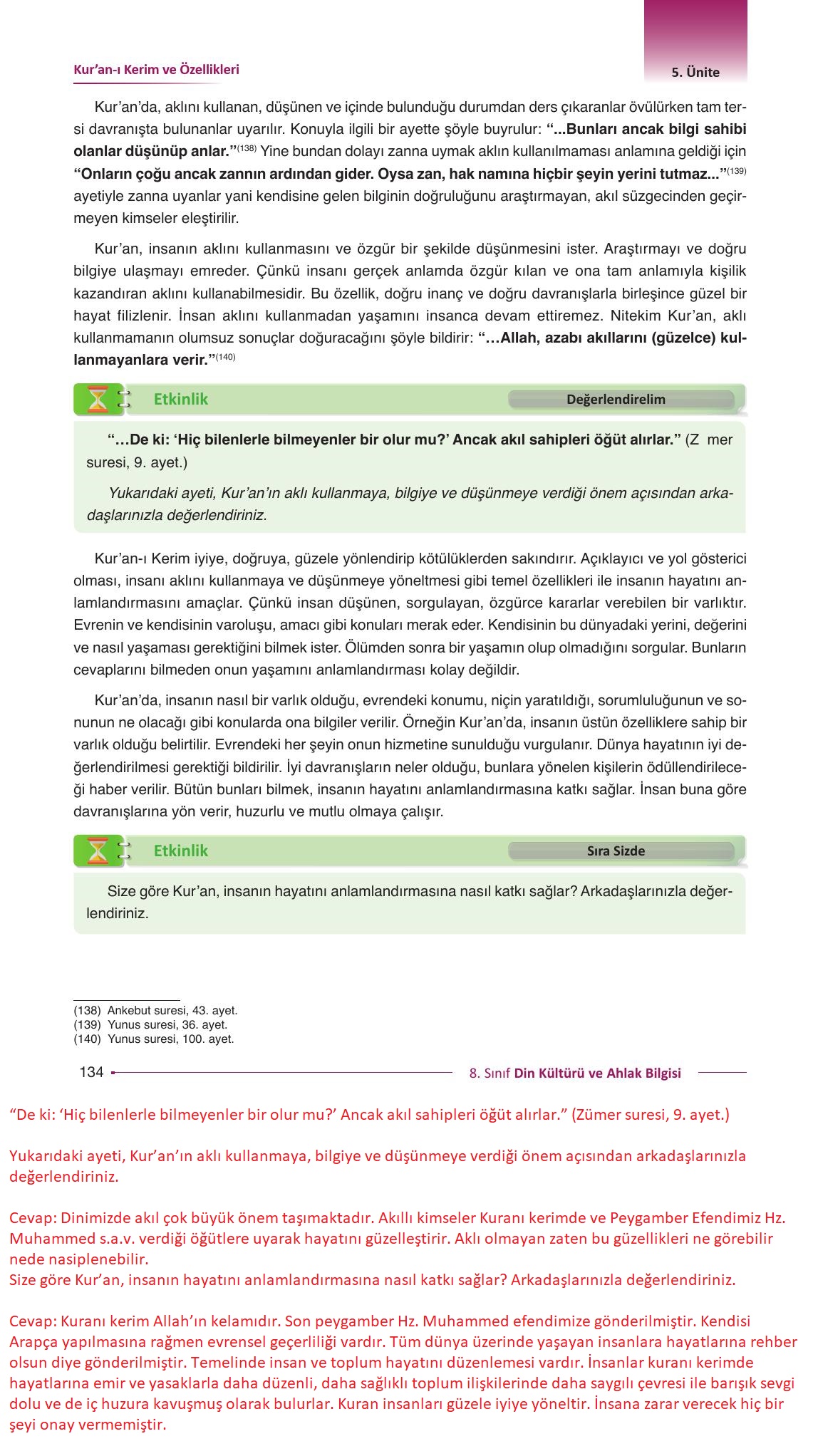 8. Sınıf Gezegen Yayıncılık Din Kültürü Ve Ahlak Bilgisi Ders Kitabı Sayfa 134 Cevapları