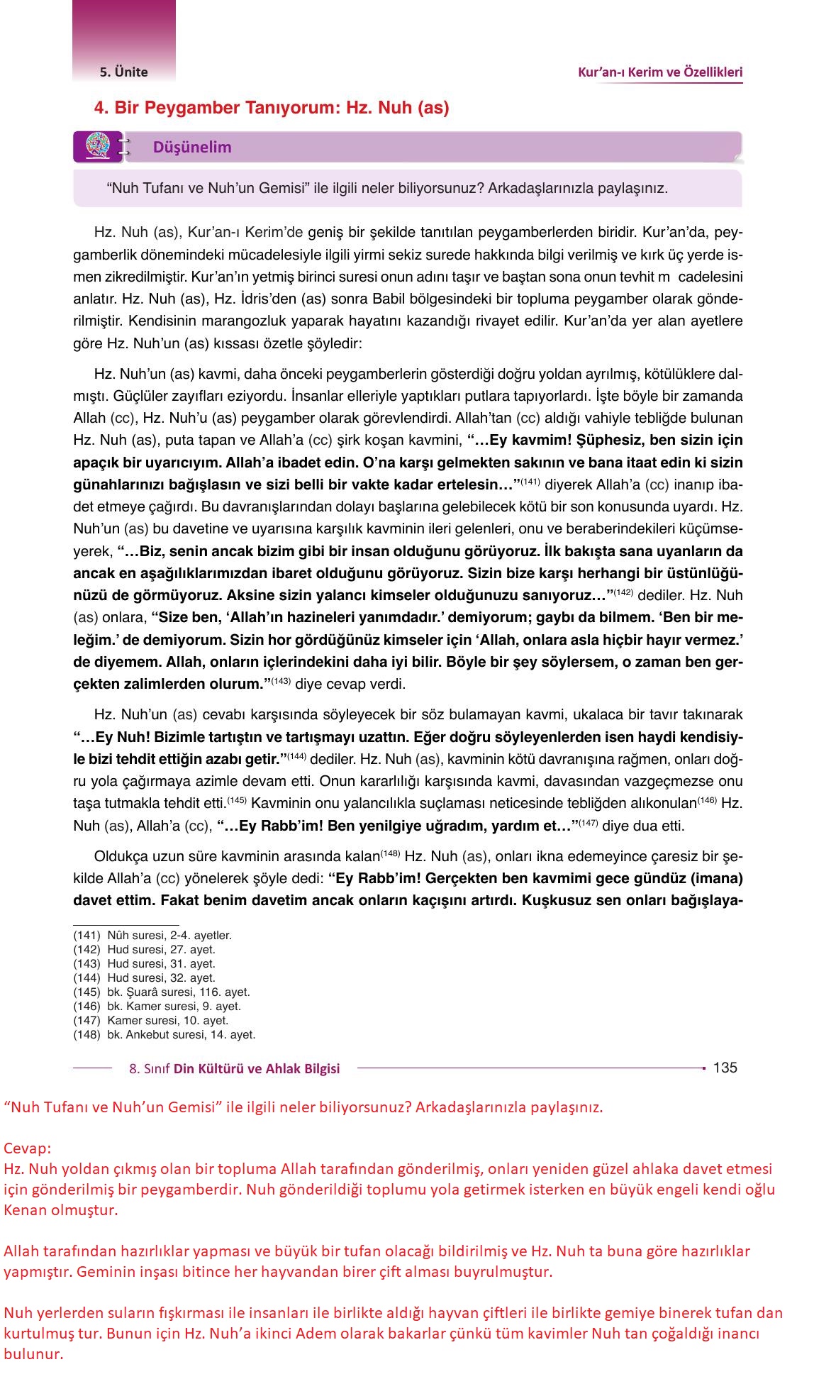 8. Sınıf Gezegen Yayıncılık Din Kültürü Ve Ahlak Bilgisi Ders Kitabı Sayfa 135 Cevapları