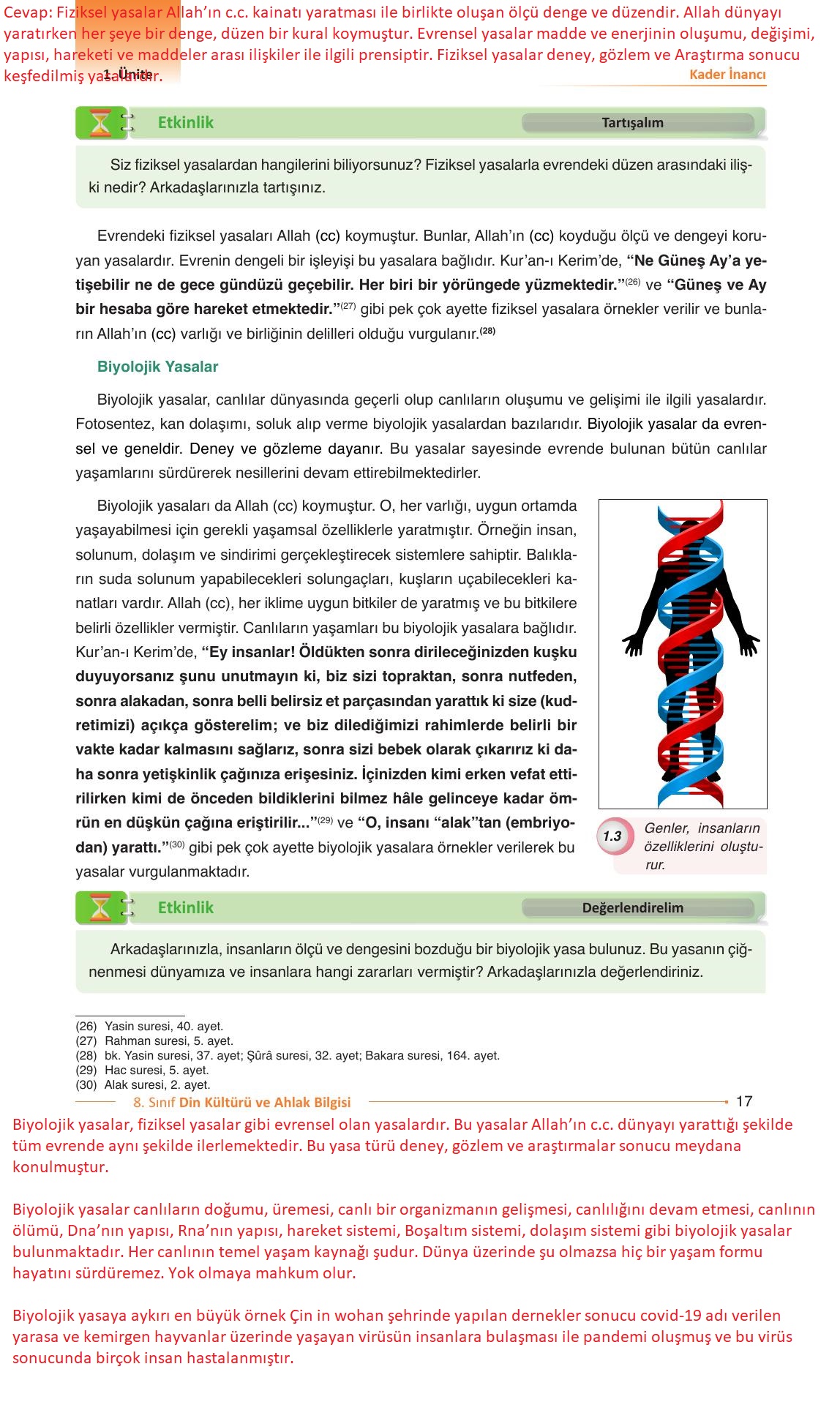 8. Sınıf Gezegen Yayıncılık Din Kültürü Ve Ahlak Bilgisi Ders Kitabı Sayfa 17 Cevapları