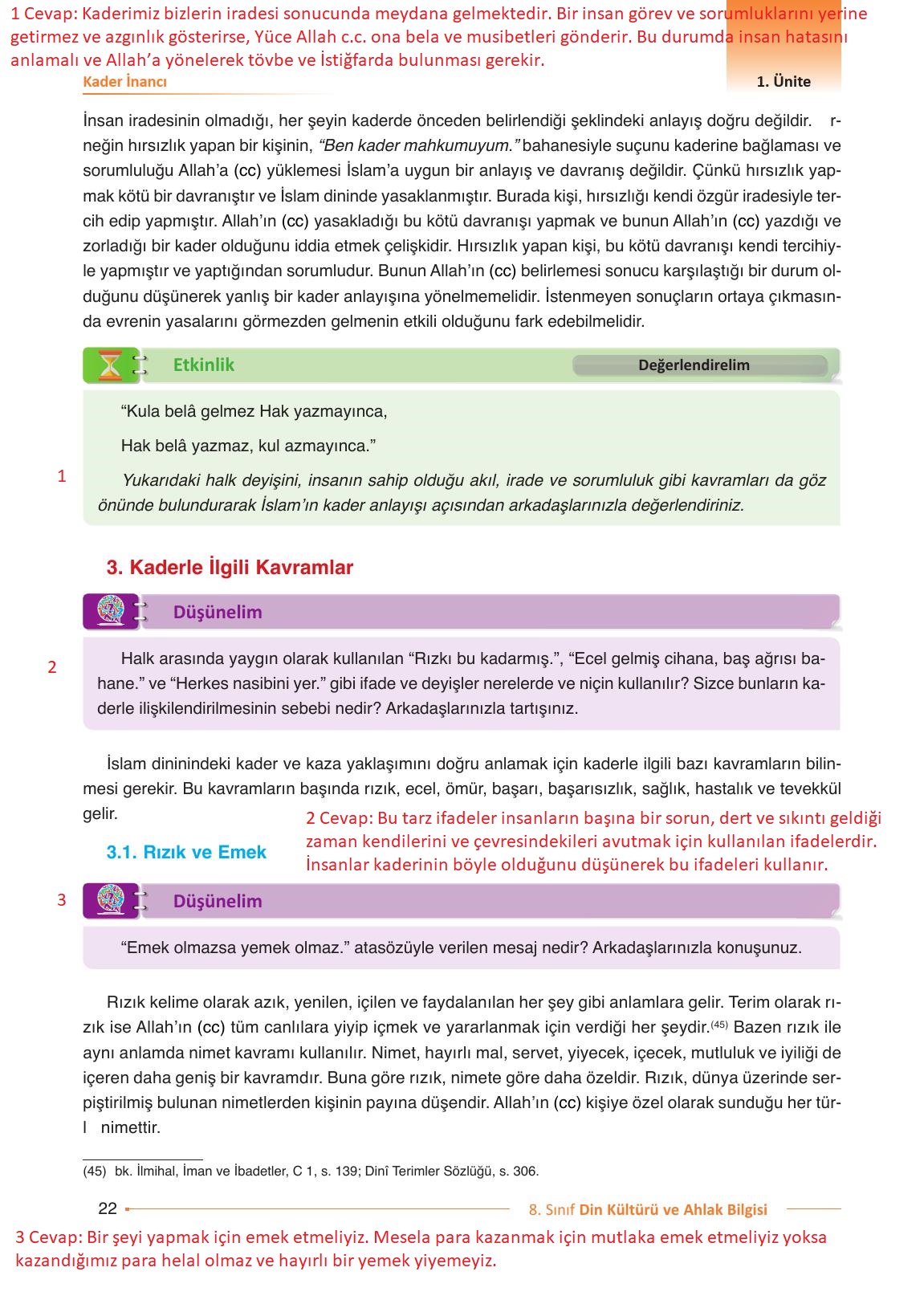 8. Sınıf Gezegen Yayıncılık Din Kültürü Ve Ahlak Bilgisi Ders Kitabı Sayfa 22 Cevapları