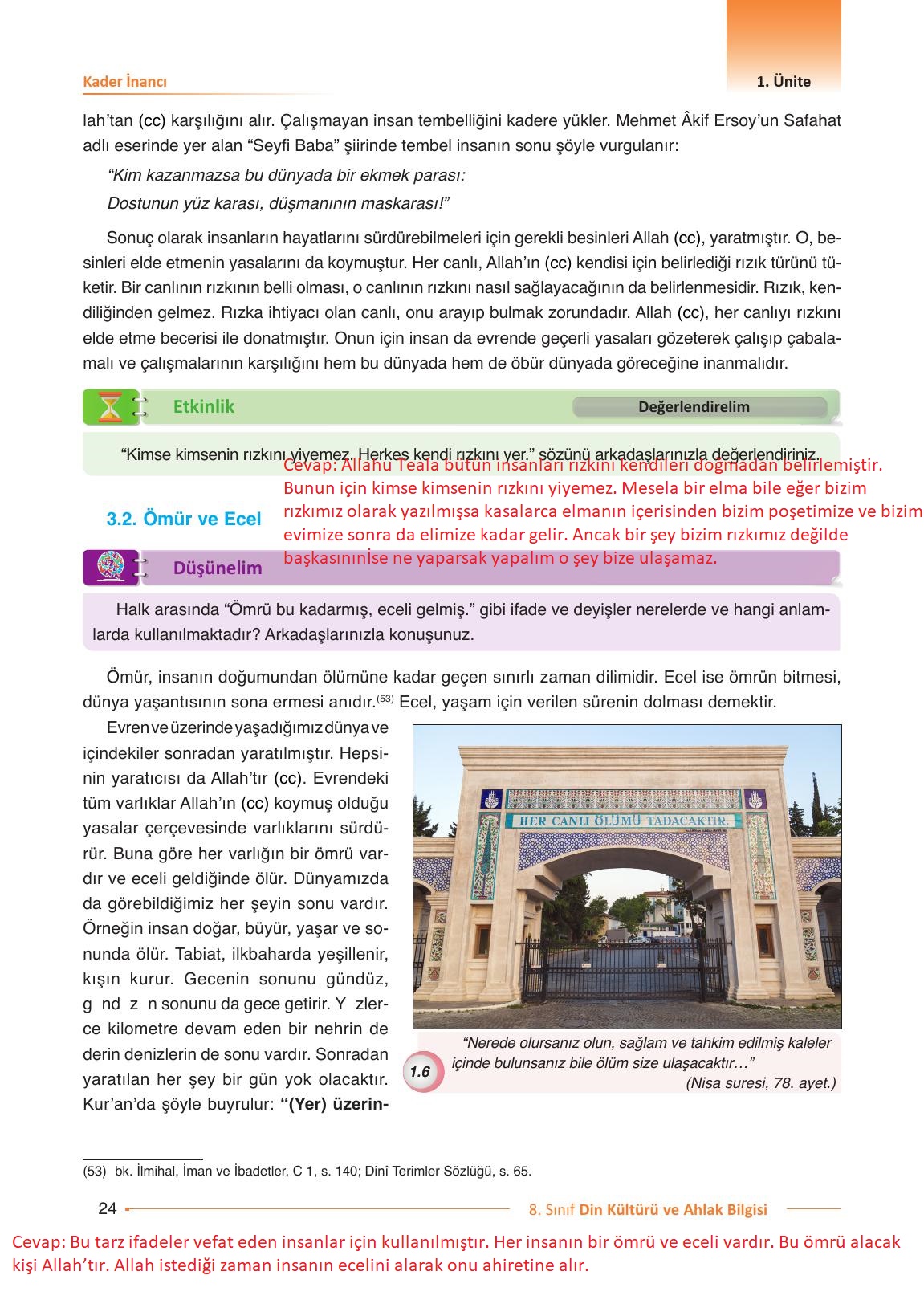 8. Sınıf Gezegen Yayıncılık Din Kültürü Ve Ahlak Bilgisi Ders Kitabı Sayfa 24 Cevapları