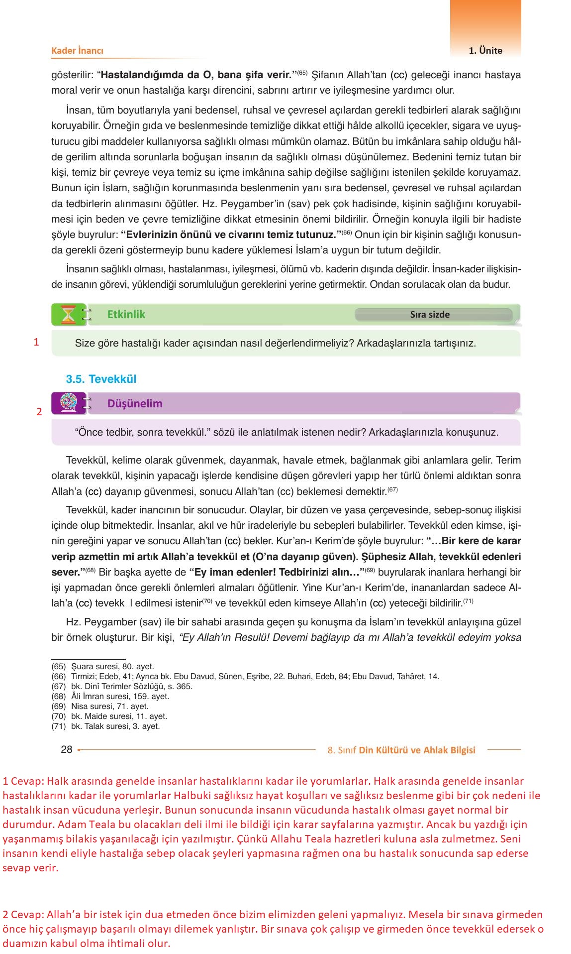 8. Sınıf Gezegen Yayıncılık Din Kültürü Ve Ahlak Bilgisi Ders Kitabı Sayfa 28 Cevapları