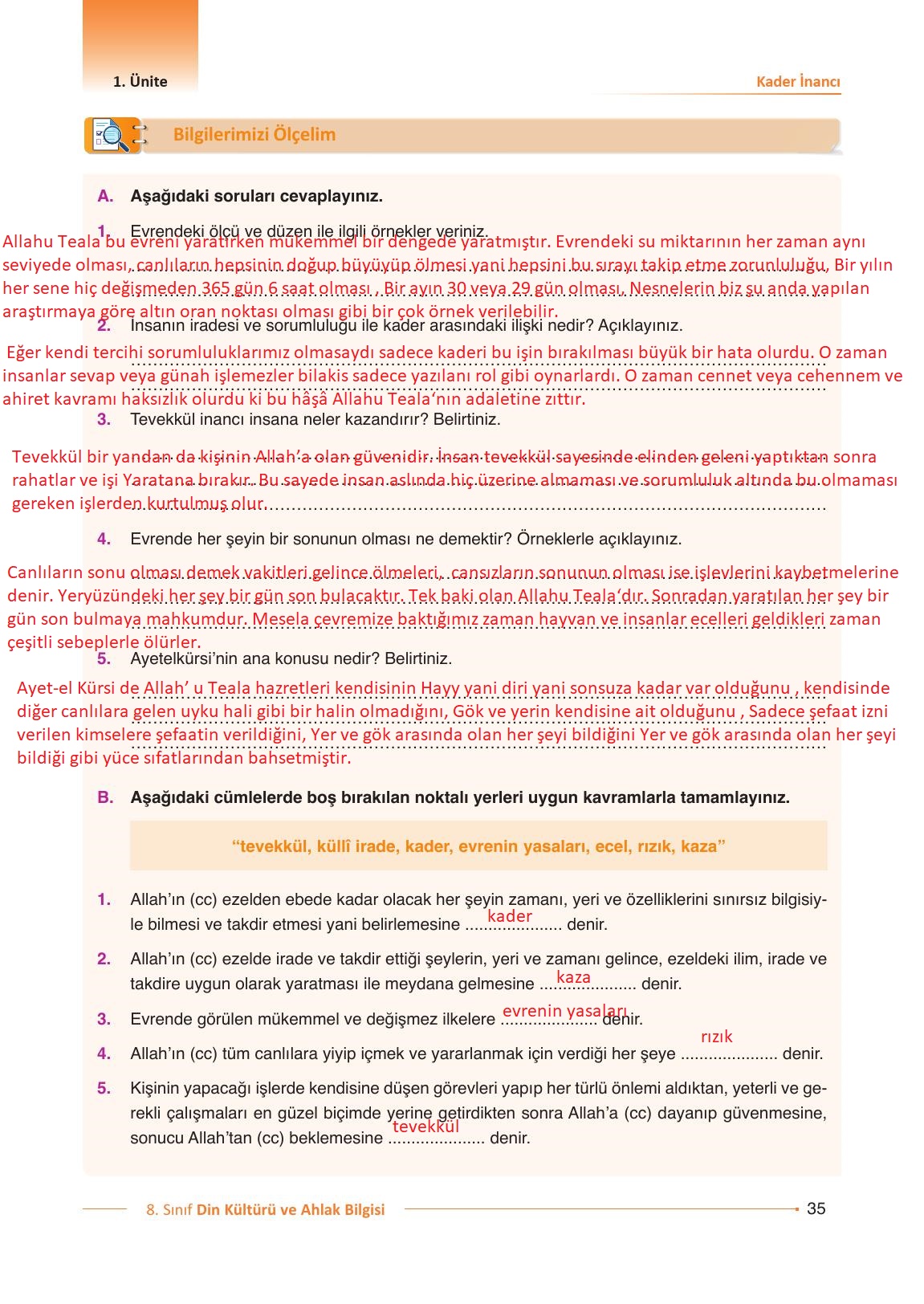 8. Sınıf Gezegen Yayıncılık Din Kültürü Ve Ahlak Bilgisi Ders Kitabı Sayfa 35 Cevapları