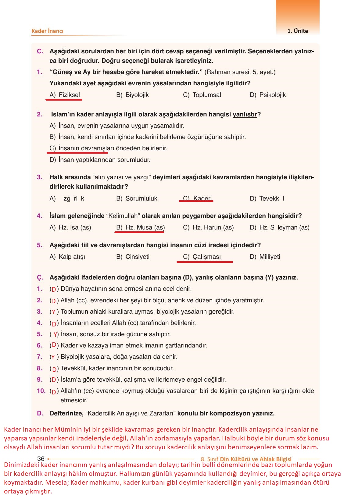 8. Sınıf Gezegen Yayıncılık Din Kültürü Ve Ahlak Bilgisi Ders Kitabı Sayfa 36 Cevapları