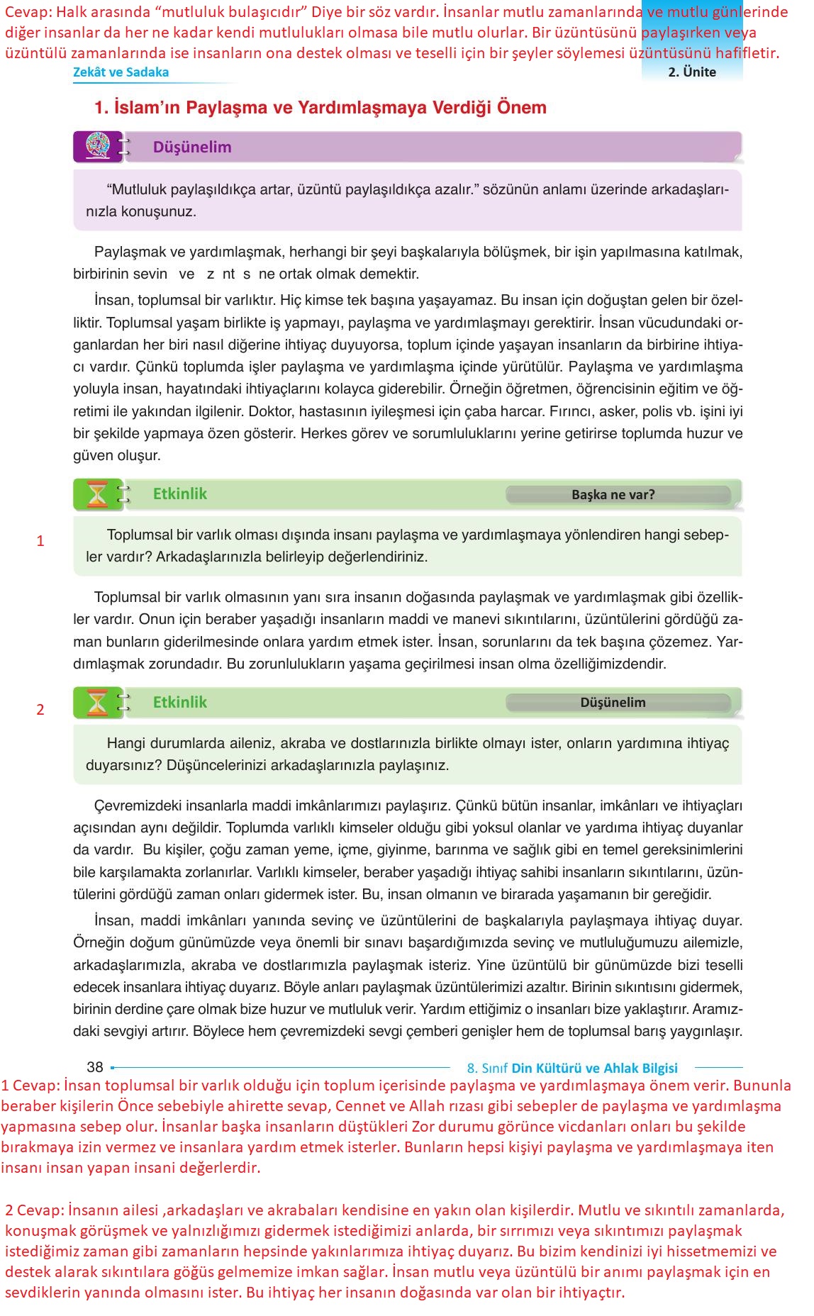 8. Sınıf Gezegen Yayıncılık Din Kültürü Ve Ahlak Bilgisi Ders Kitabı Sayfa 38 Cevapları