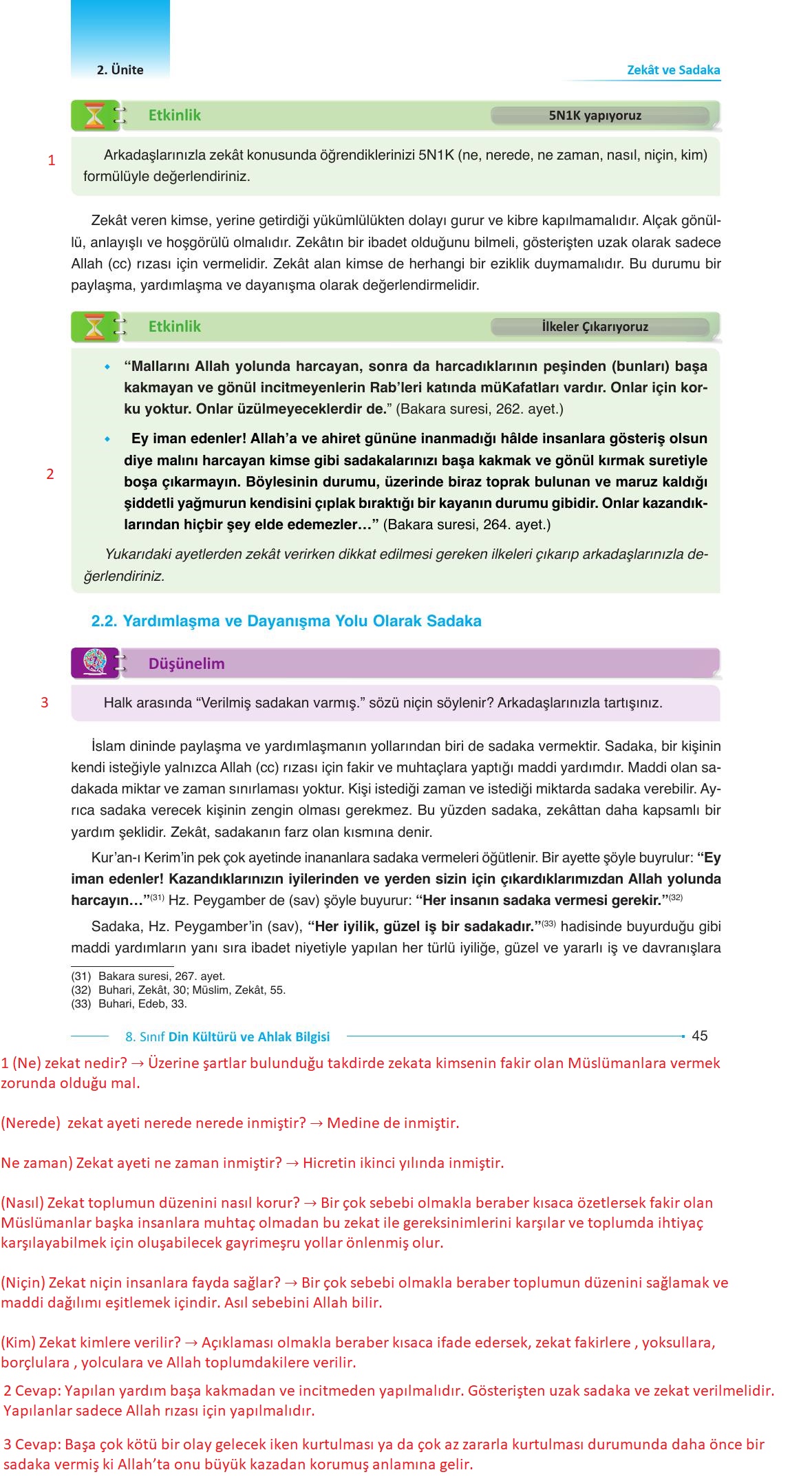 8. Sınıf Gezegen Yayıncılık Din Kültürü Ve Ahlak Bilgisi Ders Kitabı Sayfa 45 Cevapları