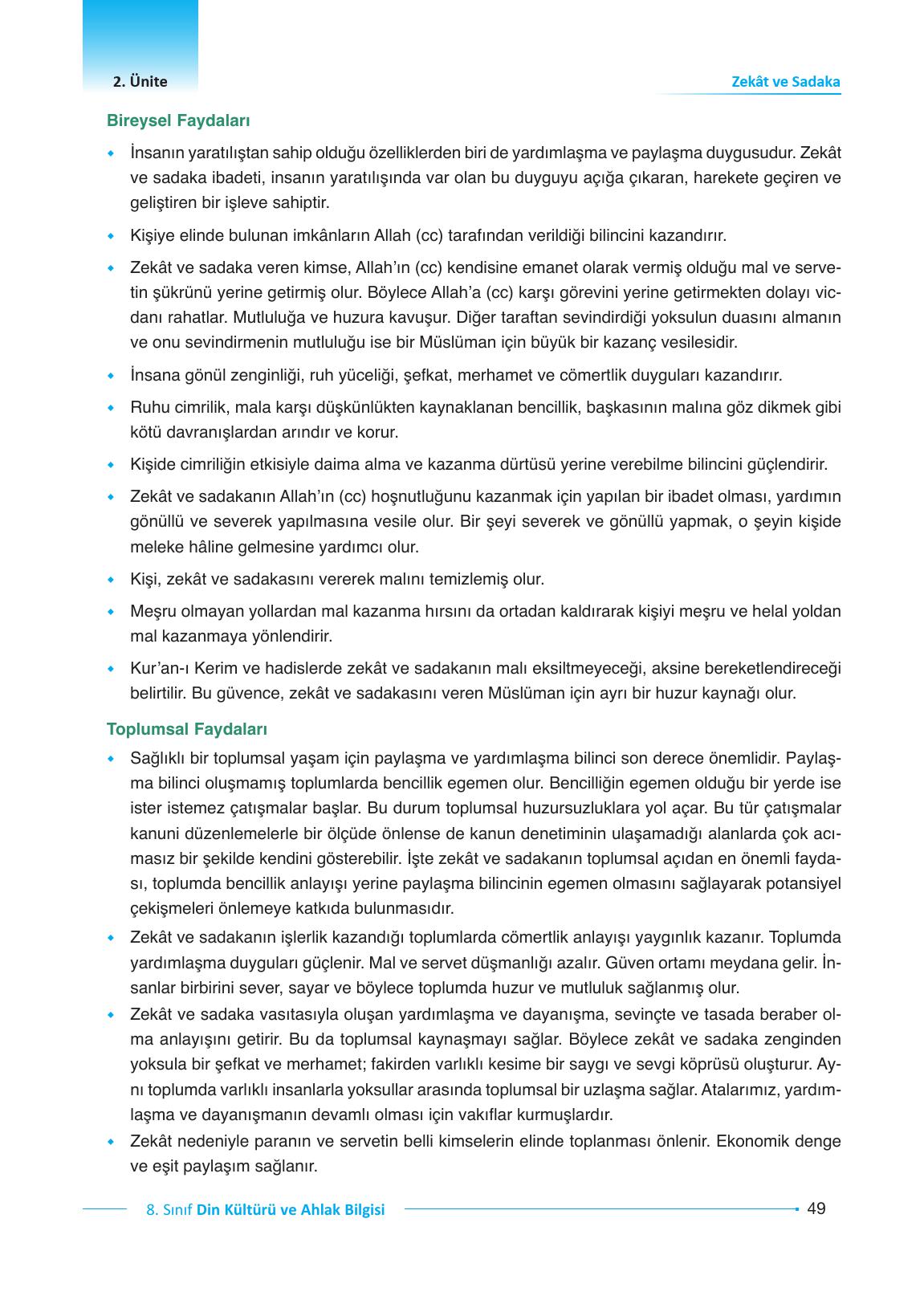 8. Sınıf Gezegen Yayıncılık Din Kültürü Ve Ahlak Bilgisi Ders Kitabı Sayfa 49 Cevapları