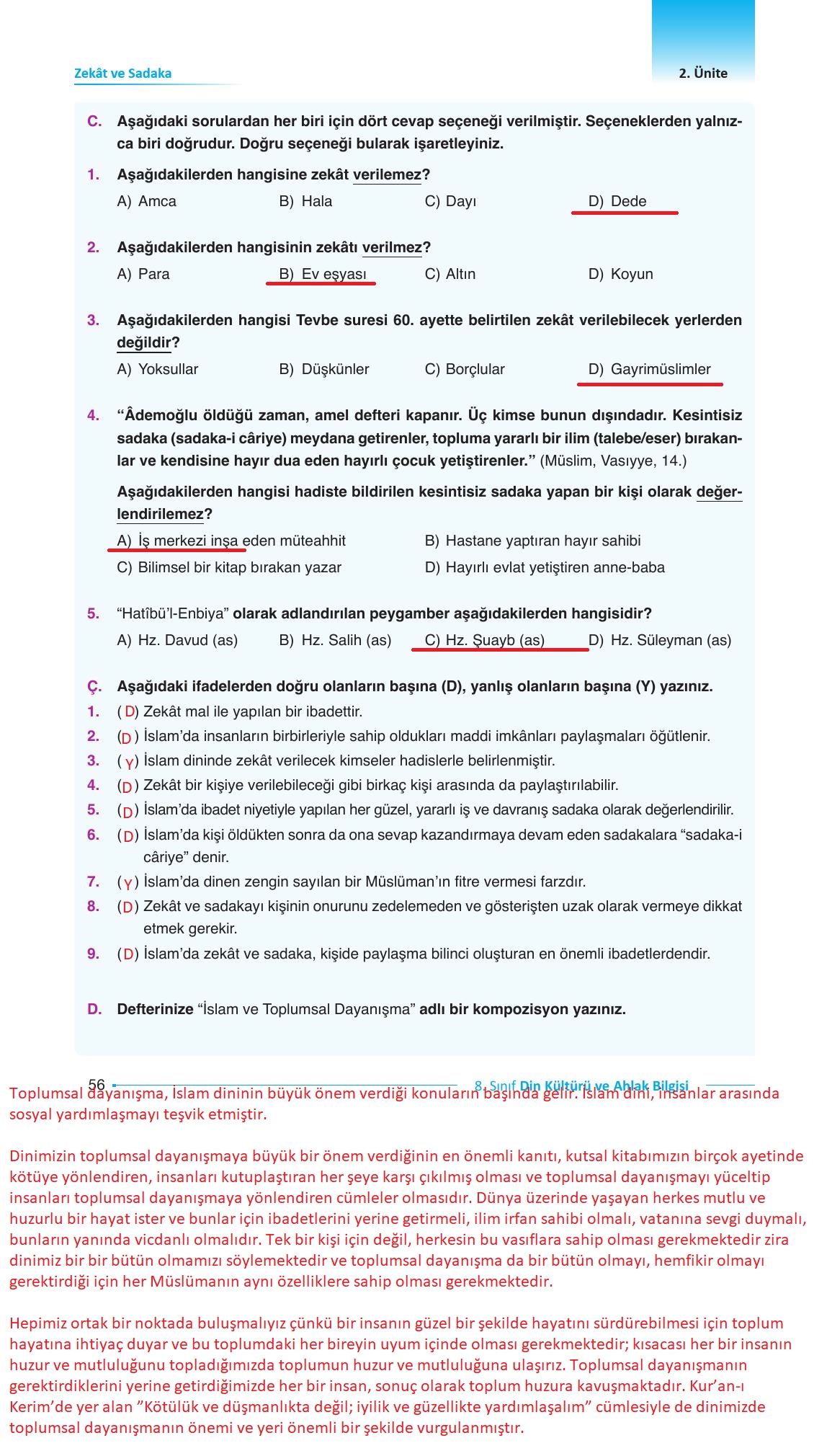 8. Sınıf Gezegen Yayıncılık Din Kültürü Ve Ahlak Bilgisi Ders Kitabı Sayfa 56 Cevapları