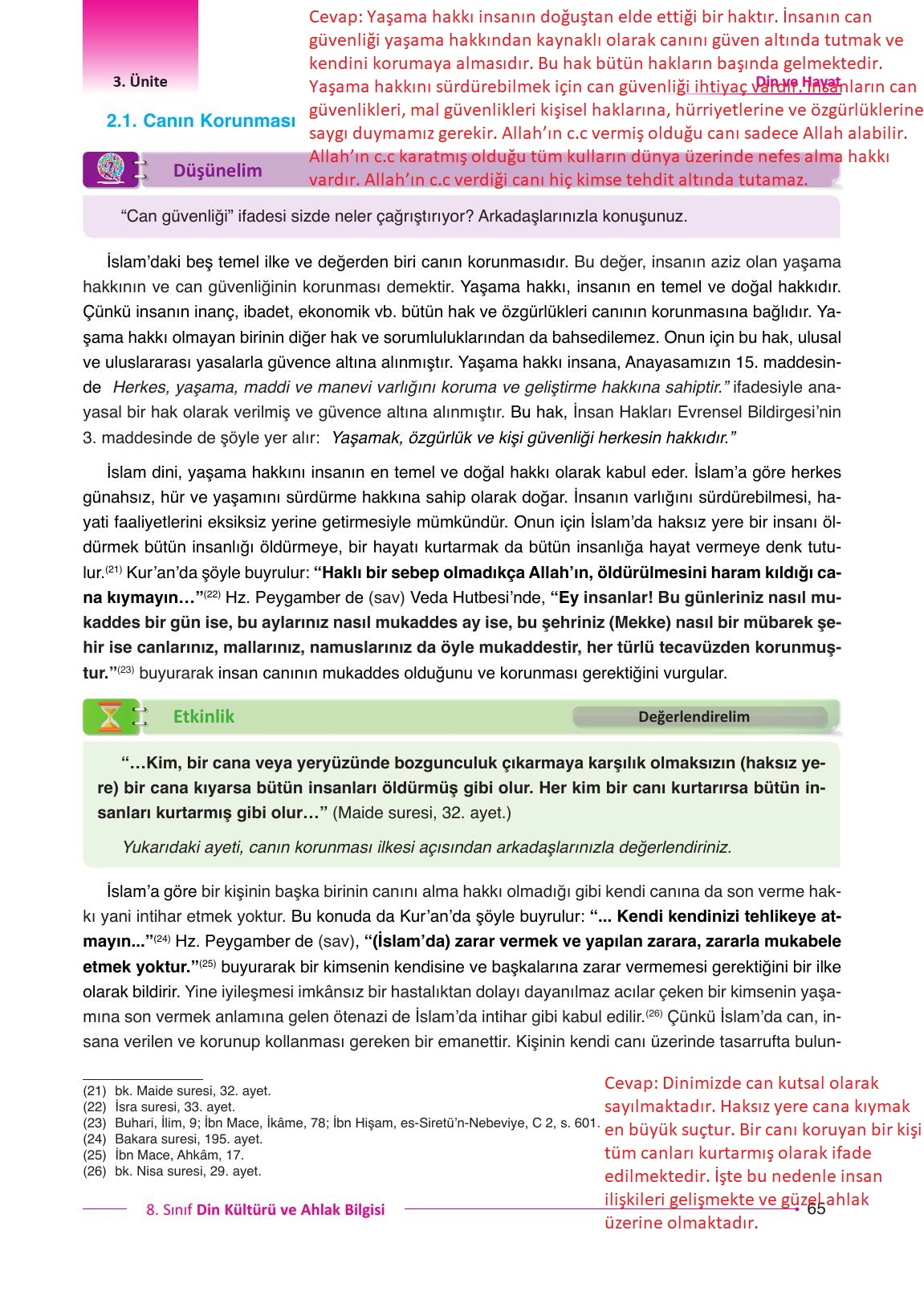 8. Sınıf Gezegen Yayıncılık Din Kültürü Ve Ahlak Bilgisi Ders Kitabı Sayfa 65 Cevapları