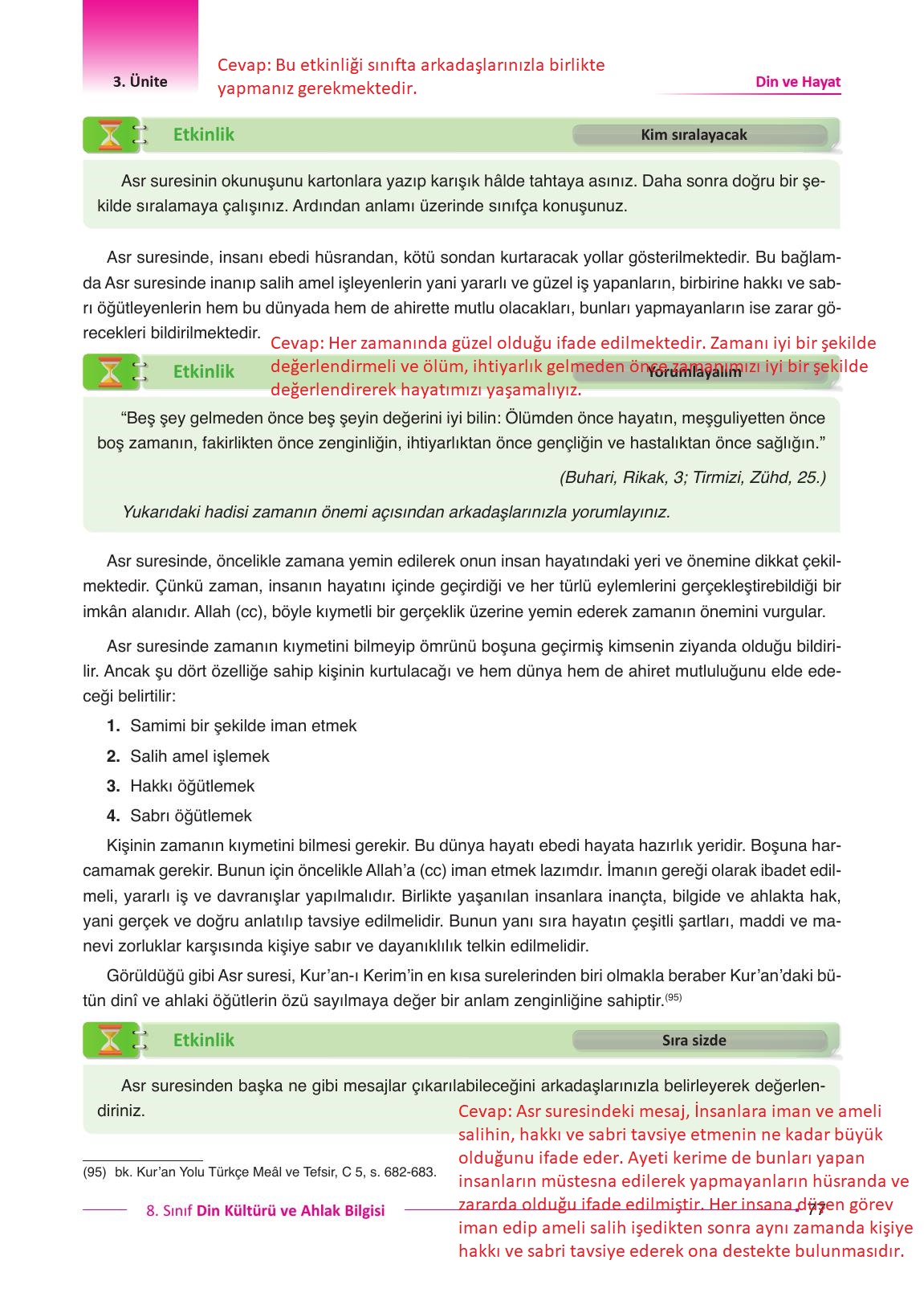 8. Sınıf Gezegen Yayıncılık Din Kültürü Ve Ahlak Bilgisi Ders Kitabı Sayfa 77 Cevapları