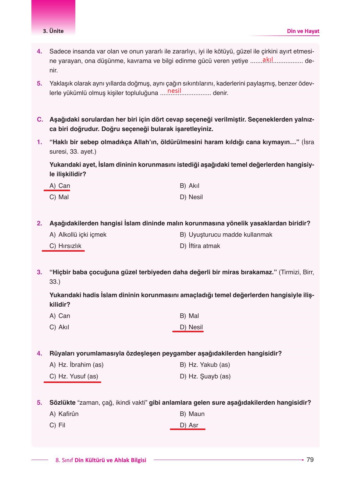 8. Sınıf Gezegen Yayıncılık Din Kültürü Ve Ahlak Bilgisi Ders Kitabı Sayfa 79 Cevapları