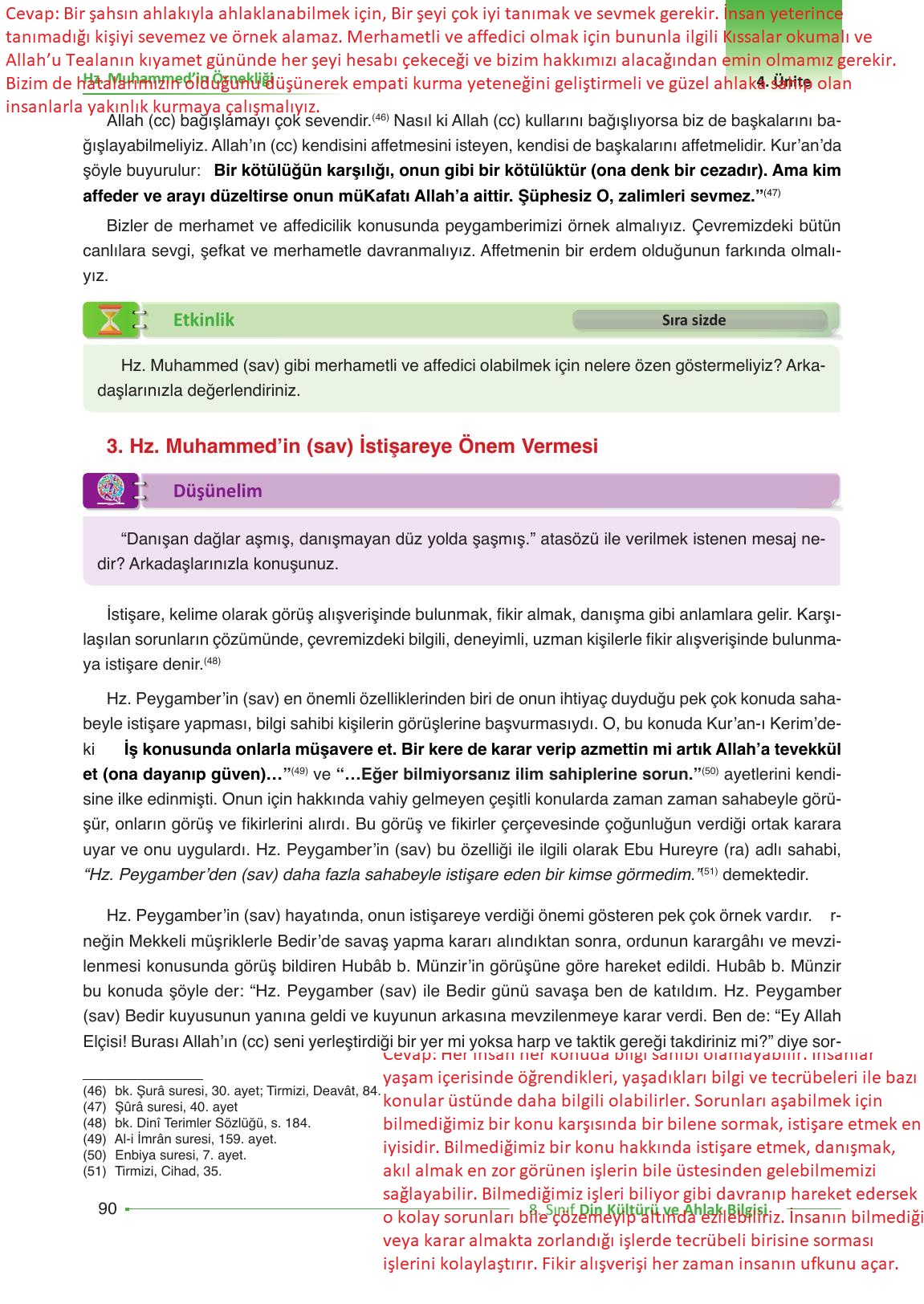 8. Sınıf Gezegen Yayıncılık Din Kültürü Ve Ahlak Bilgisi Ders Kitabı Sayfa 90 Cevapları