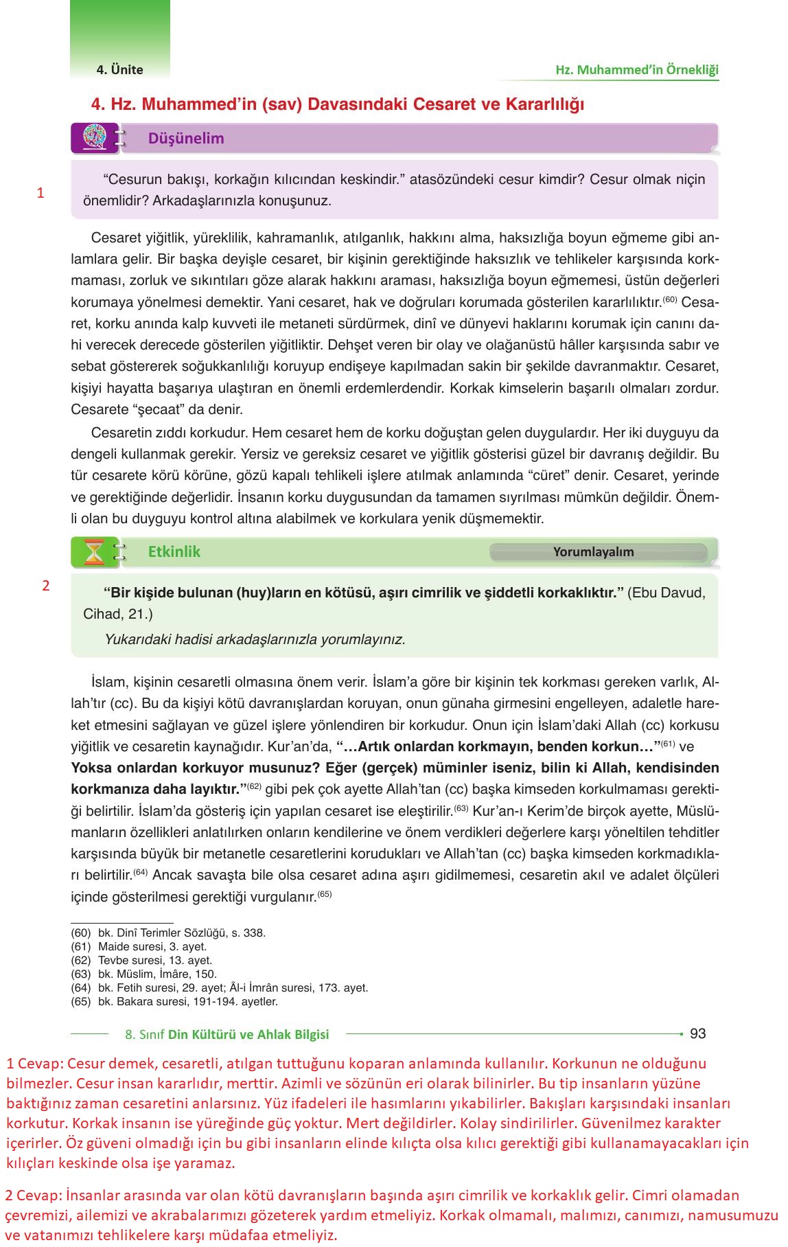 8. Sınıf Gezegen Yayıncılık Din Kültürü Ve Ahlak Bilgisi Ders Kitabı Sayfa 93 Cevapları