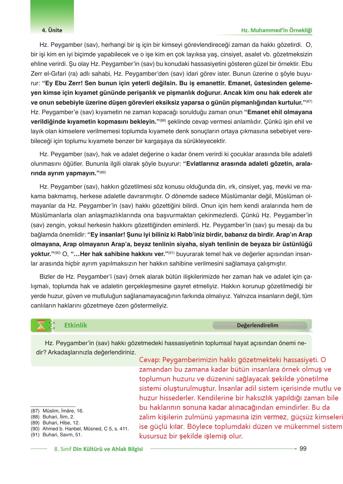 8. Sınıf Gezegen Yayıncılık Din Kültürü Ve Ahlak Bilgisi Ders Kitabı Sayfa 99 Cevapları