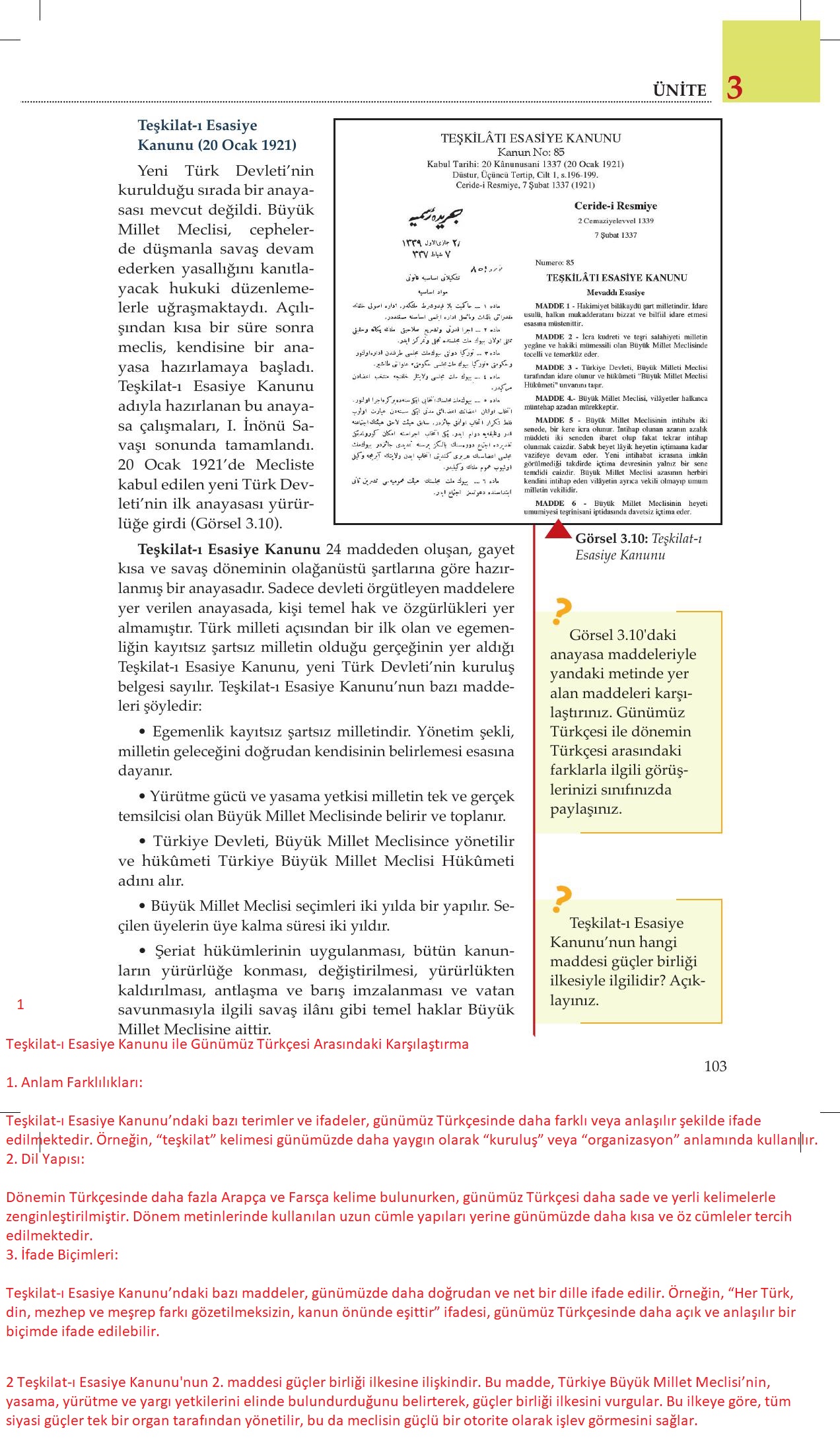 8. Sınıf Meb Yayınları İnkılap Tarihi Ve Atatürkçülük Ders Kitabı Sayfa 103 Cevapları