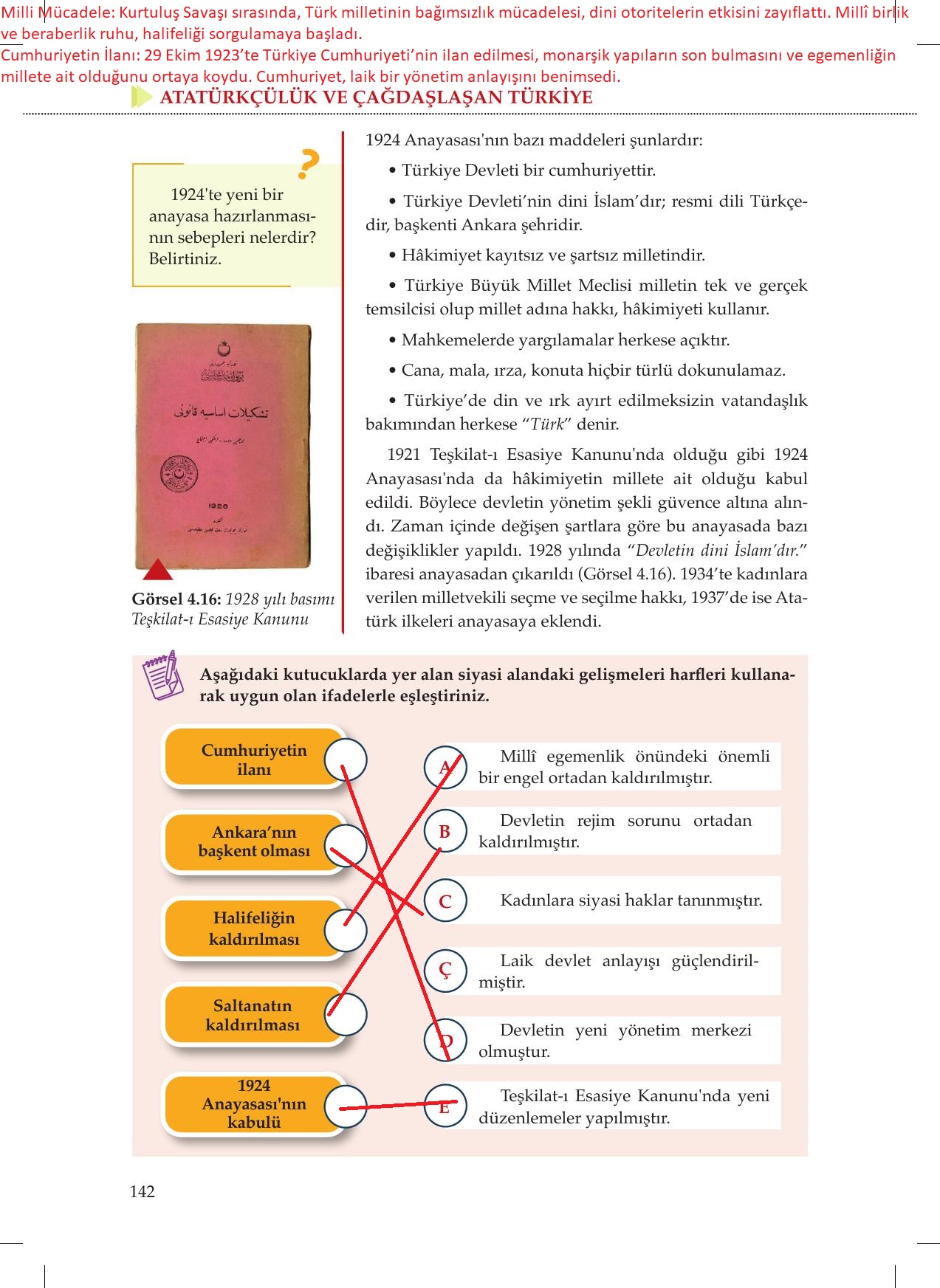8. Sınıf Meb Yayınları İnkılap Tarihi Ve Atatürkçülük Ders Kitabı Sayfa 142 Cevapları