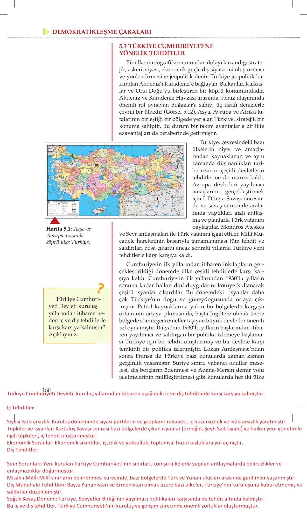 8. Sınıf Meb Yayınları İnkılap Tarihi Ve Atatürkçülük Ders Kitabı Sayfa 180 Cevapları