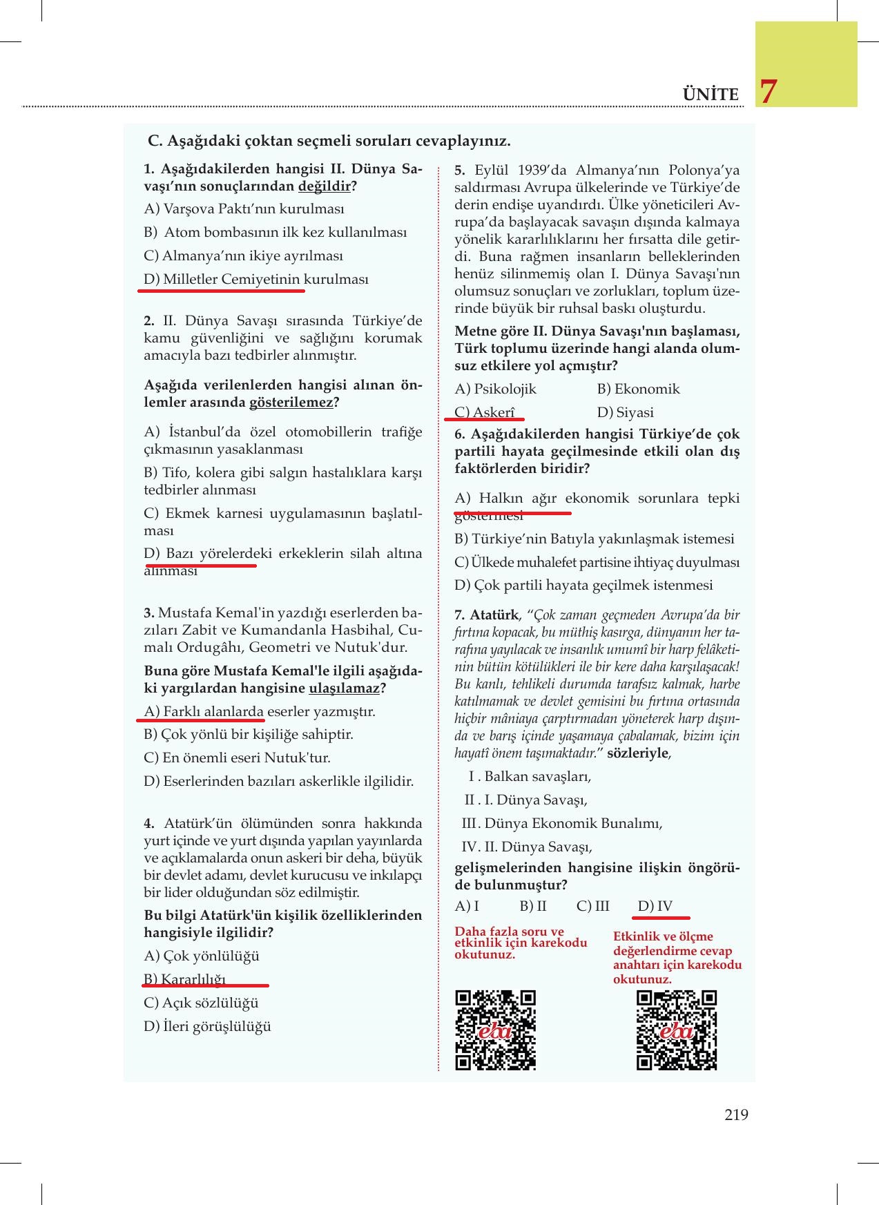 8. Sınıf Meb Yayınları İnkılap Tarihi Ve Atatürkçülük Ders Kitabı Sayfa 219 Cevapları