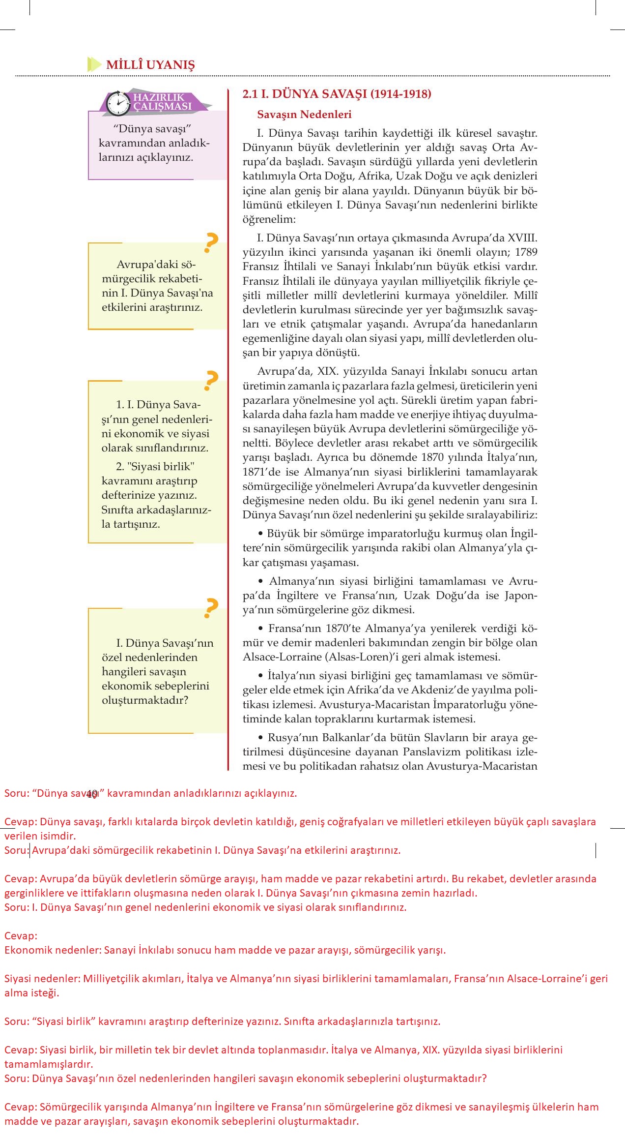 8. Sınıf Meb Yayınları İnkılap Tarihi Ve Atatürkçülük Ders Kitabı Sayfa 40 Cevapları
