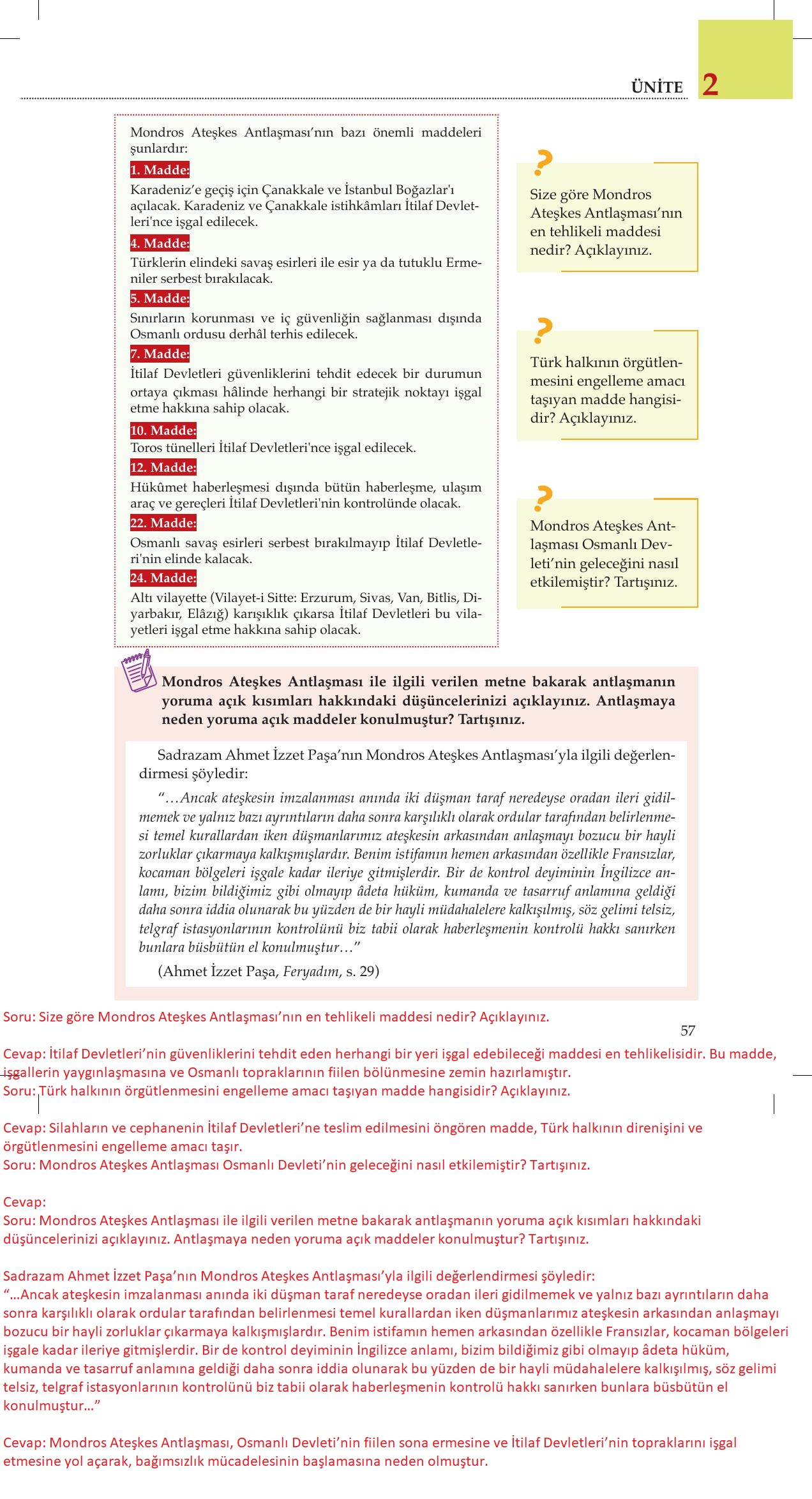 8. Sınıf Meb Yayınları İnkılap Tarihi Ve Atatürkçülük Ders Kitabı Sayfa 57 Cevapları