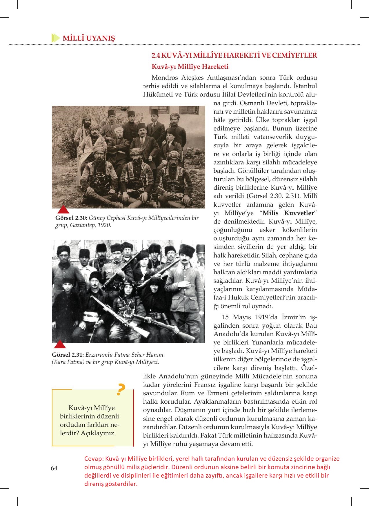 8. Sınıf Meb Yayınları İnkılap Tarihi Ve Atatürkçülük Ders Kitabı Sayfa 64 Cevapları