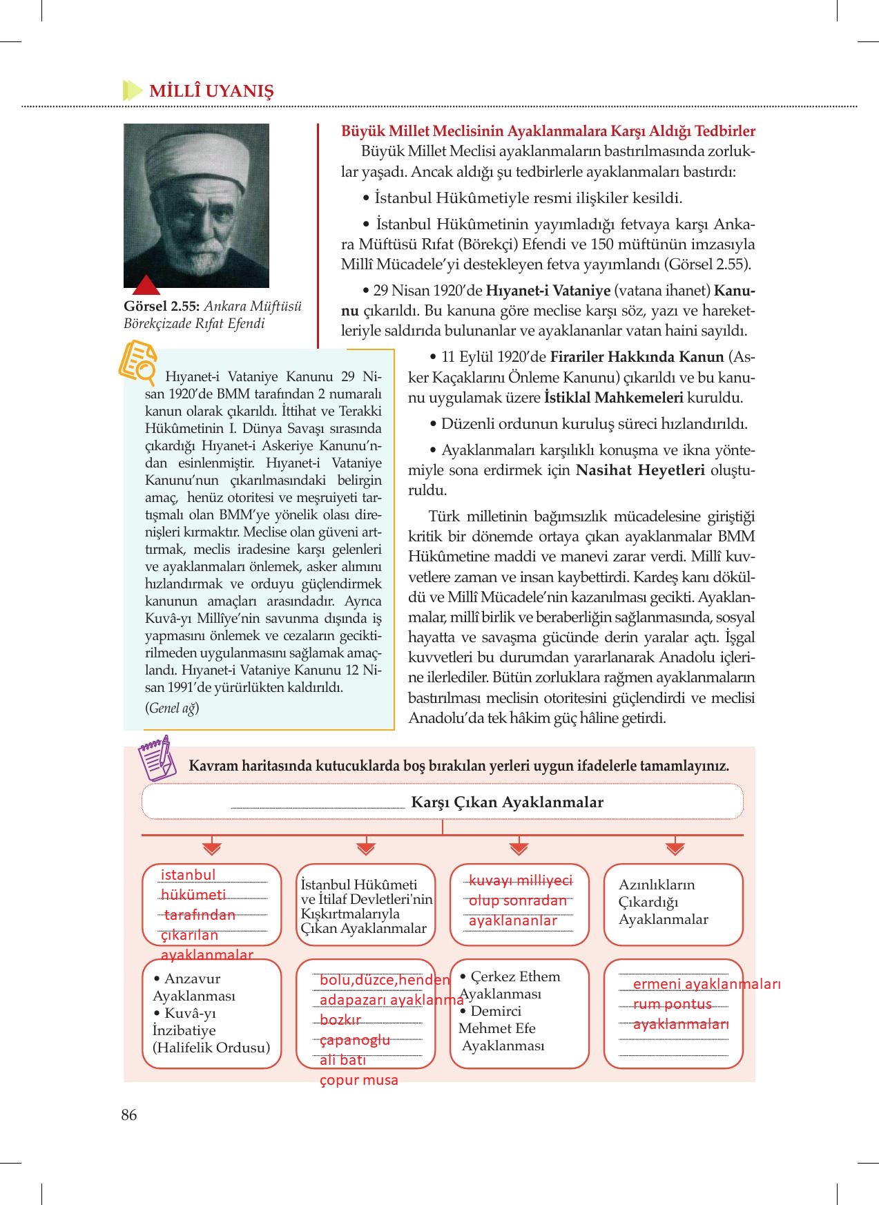 8. Sınıf Meb Yayınları İnkılap Tarihi Ve Atatürkçülük Ders Kitabı Sayfa 86 Cevapları